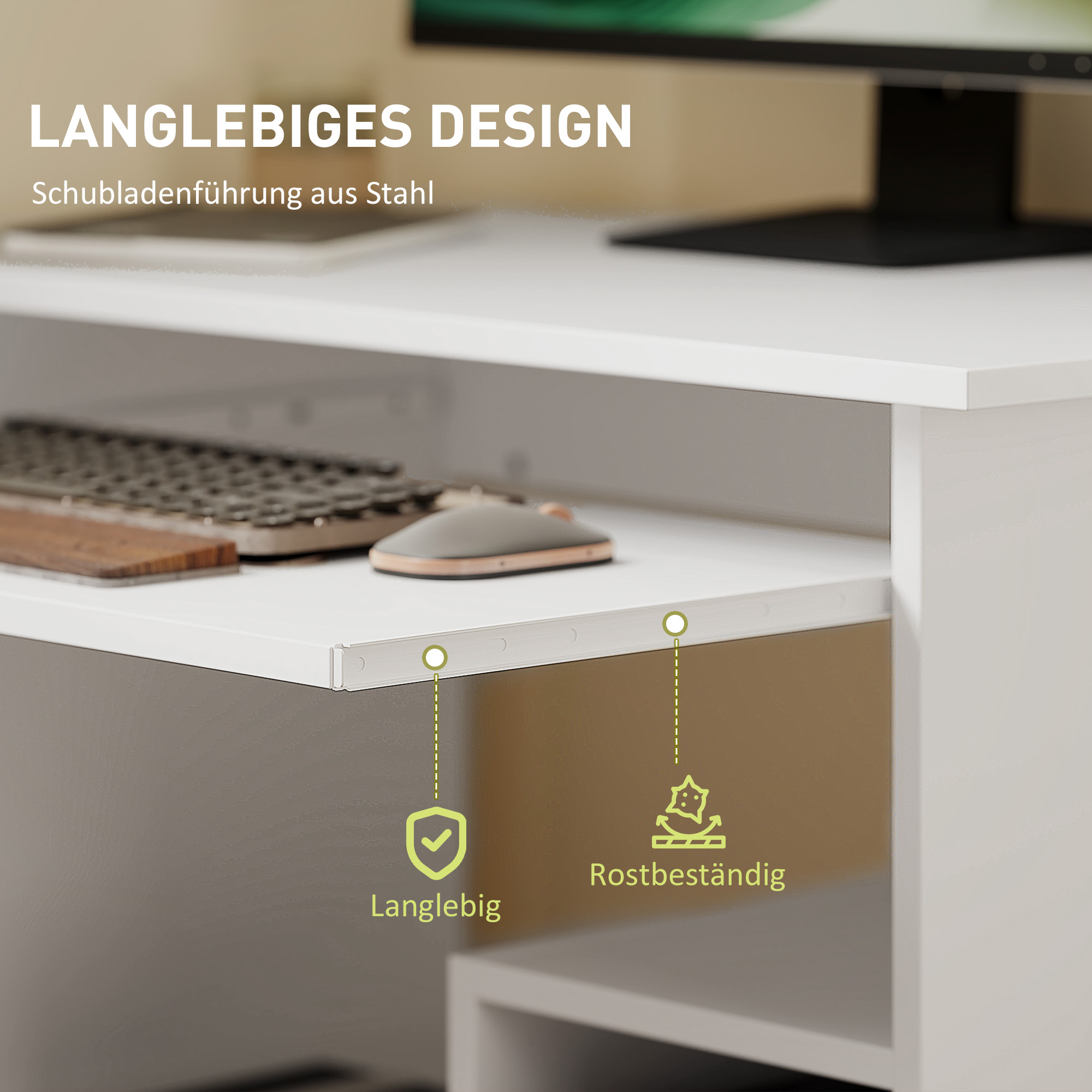 Computertisch, Schreibtisch, Spanplatte, Metall, 80 x 45 x 75 cm, Weiß