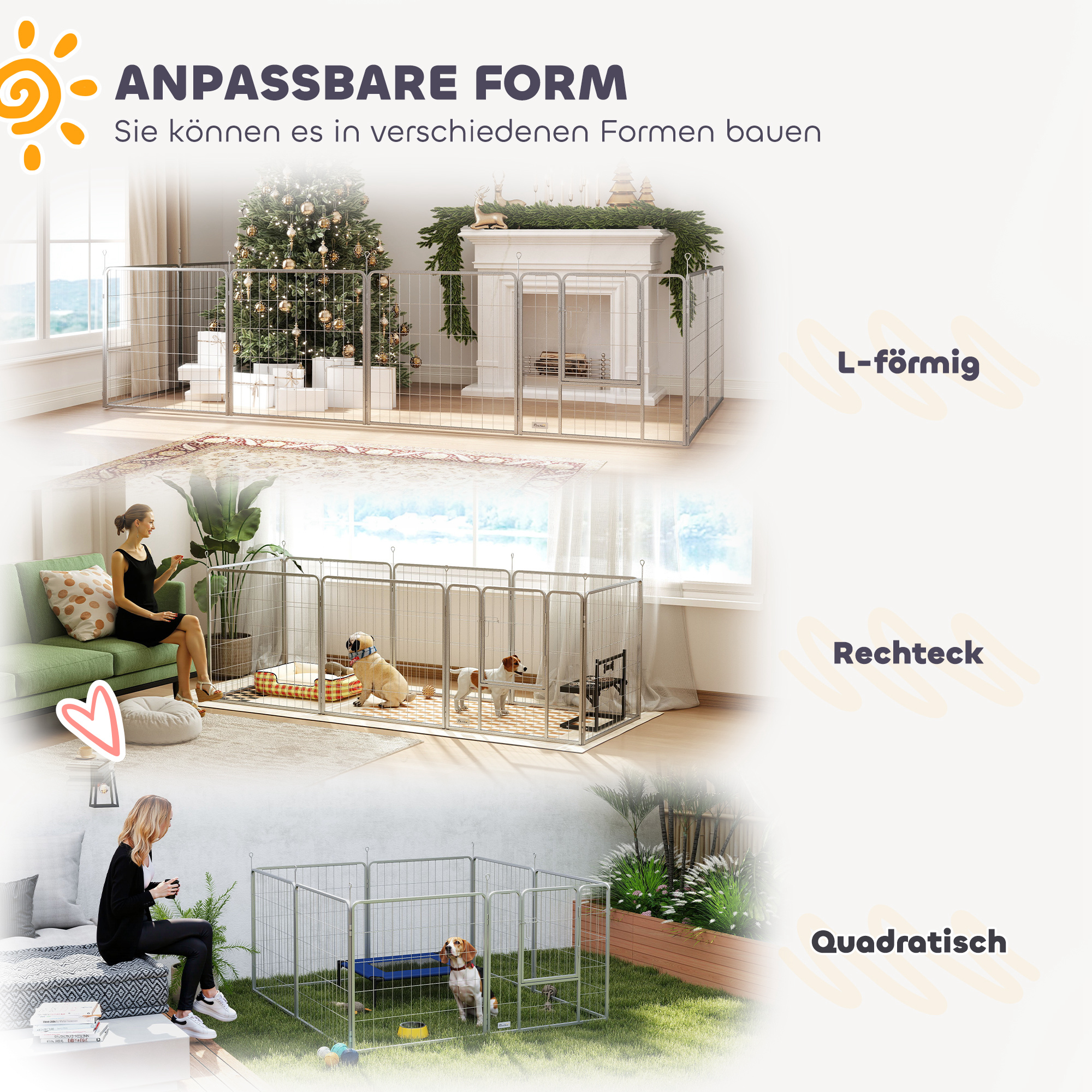 Haustiergehege, Hundezaun, Haustierspielplatz, flexibel anpassbar, rostfreier Stahl