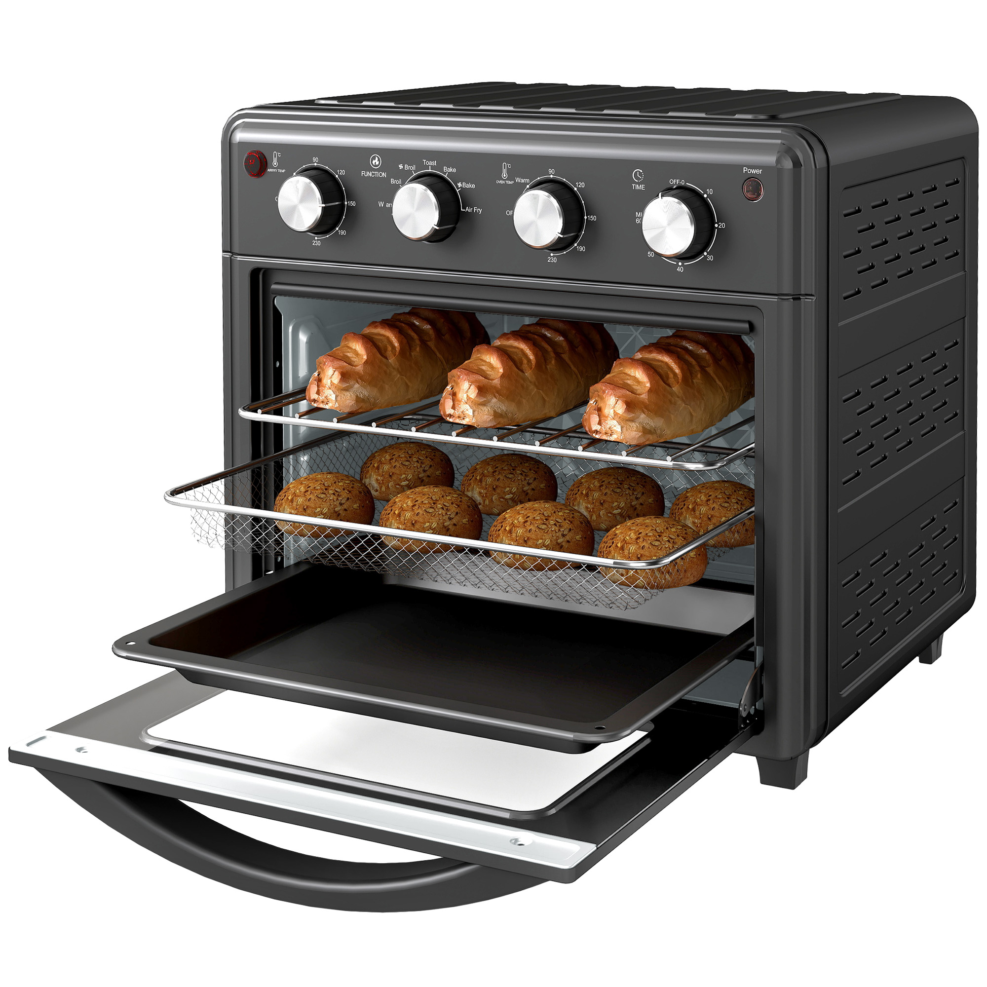 Minibackofen, Heißluftfritteuse, 90-230° C, 7 Programme, Zubehör, Schwarz