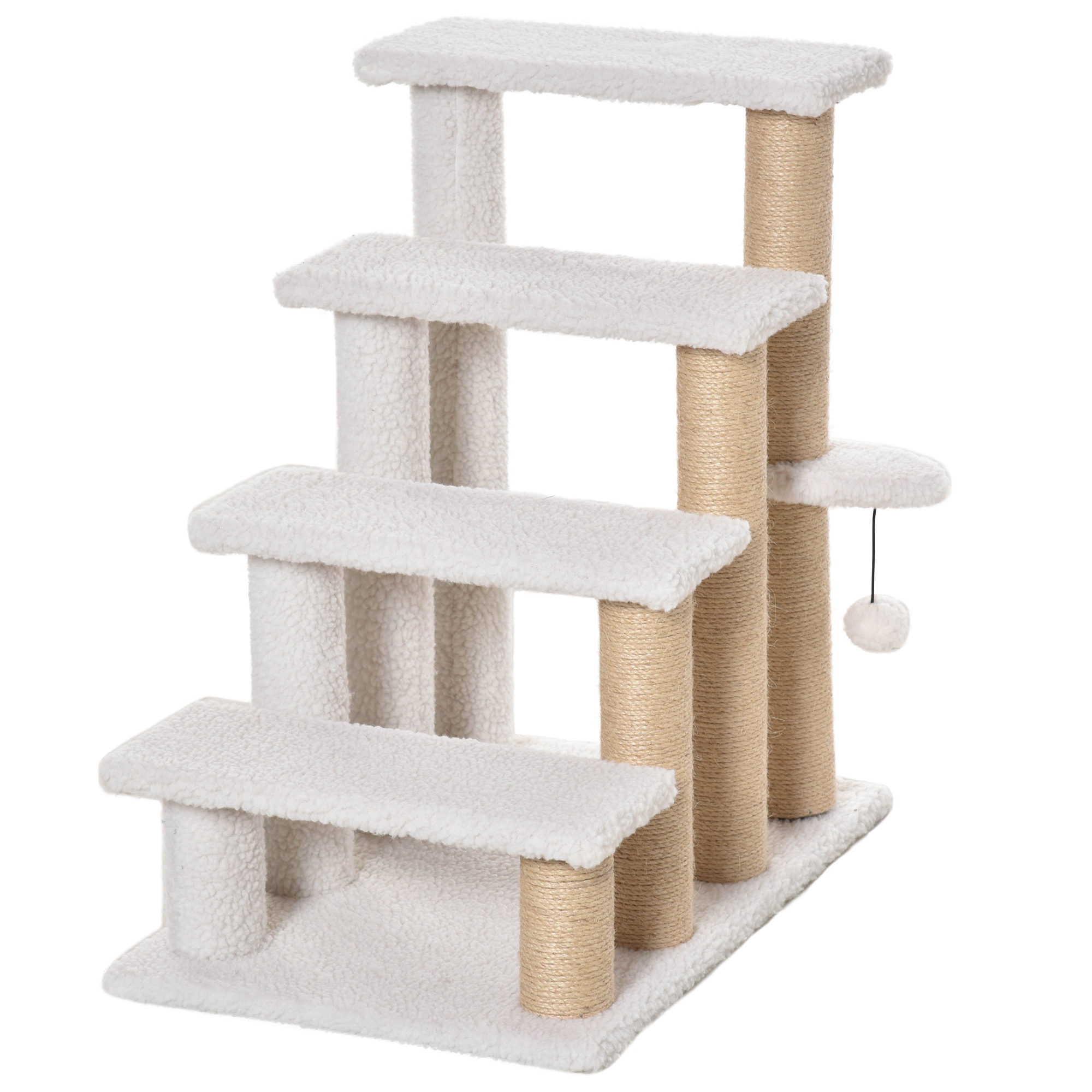 Katzentreppe 4-stufige Haustiertreppe mit Kratzsäulen Ball Hundetreppe Tiertreppe für Katzen bis 5 kg Plüsch Jute Weiß 60 x 40 x 64 cm Katzentreppe 4-stufige Haustiertreppe mit Kratzsäulen Ball Hundetreppe Tiertreppe für Katzen bis 5 kg Plüsch Jute Weiß 60 x 40 x 64 cm