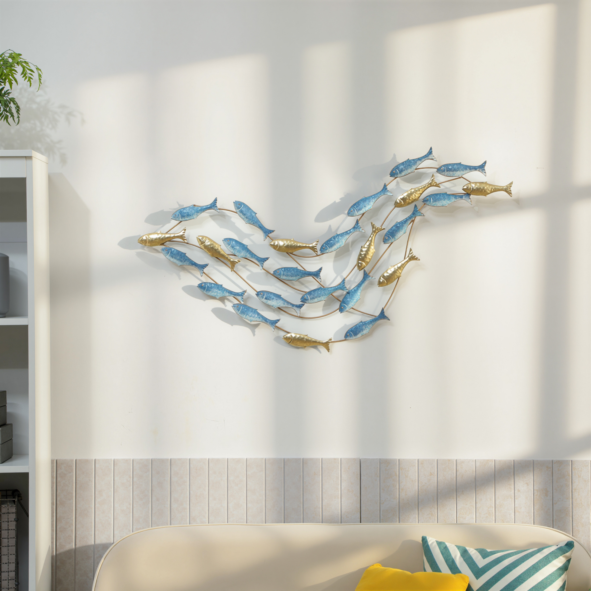 Wandkunst aus Metall, Fischdesign, rostbeständig, moderner Stil, elegant, Hellblau