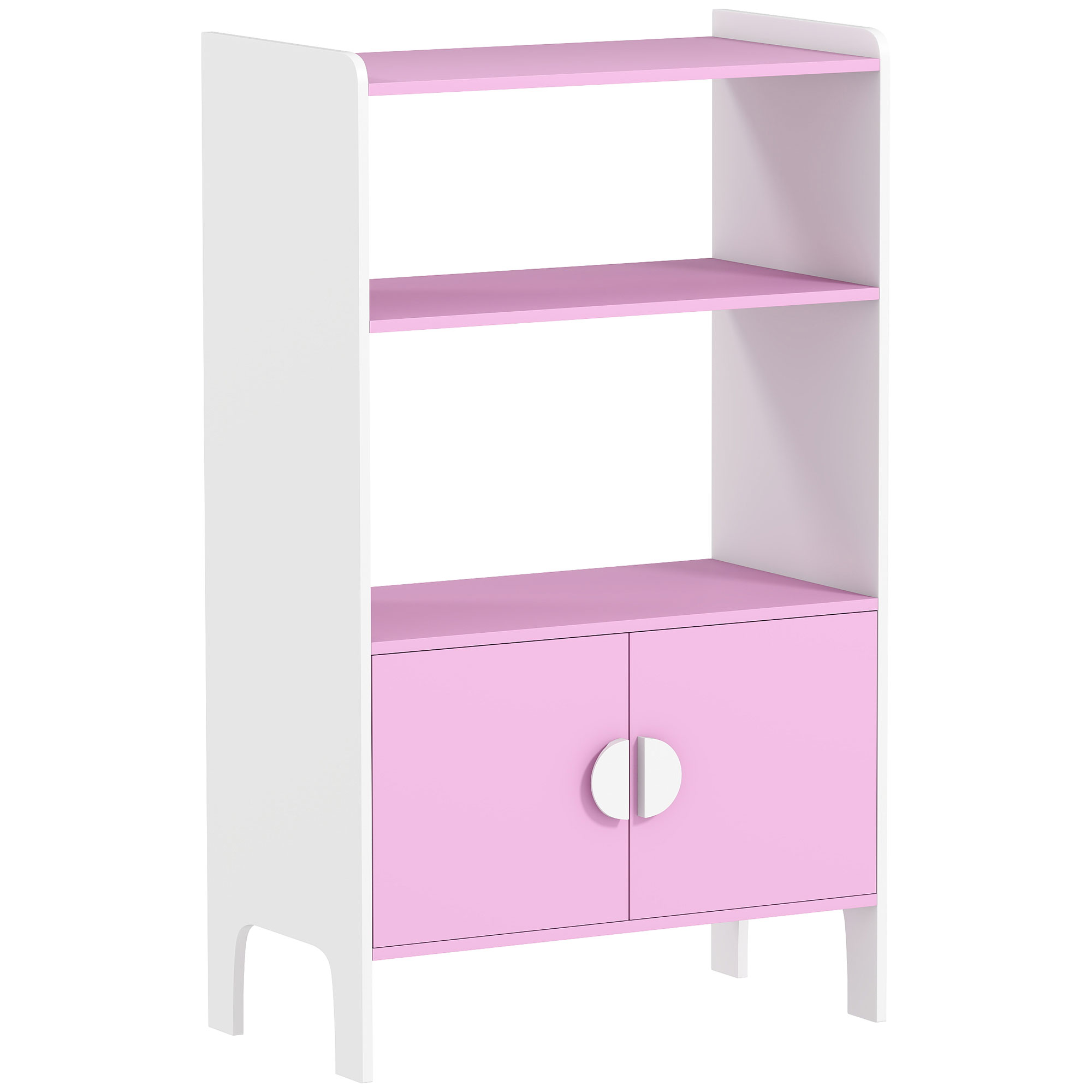 Bücherregal für Kinder, 2 Regale, 2 Schränke, freistehend, Anti-Kipp-Design, rutschfeste Füße, MDF, Rosa+Weiß Bücherregal für Kinder, 2 Regale, 2 Schränke, freistehend, Anti-Kipp-Design, rutschfeste Füße, MDF, Rosa+Weiß