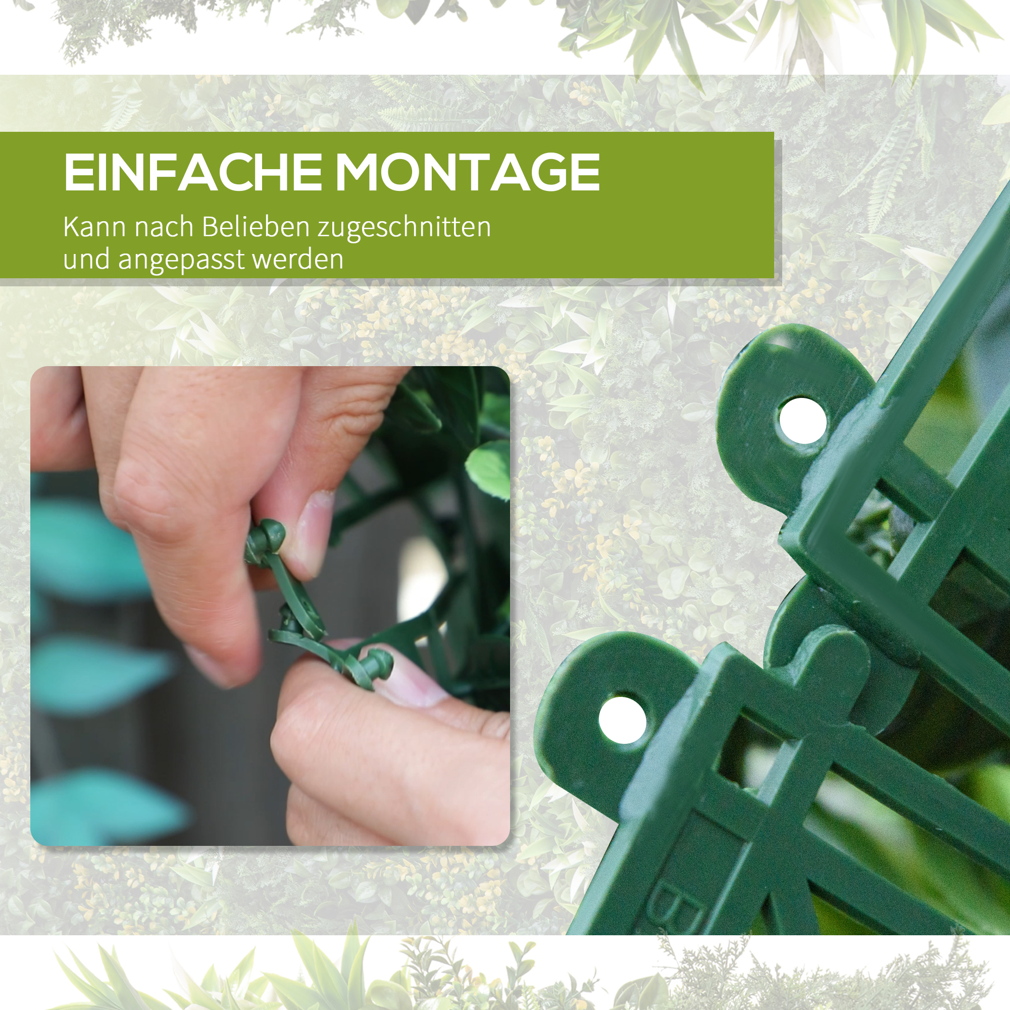 12 Stück künstliches Pflanzenwand Hecke 50x50 cm UV-Schutz Sichtschutz Mehrblättriges Design Heckenpflanze für Garten Outdoor Dekor