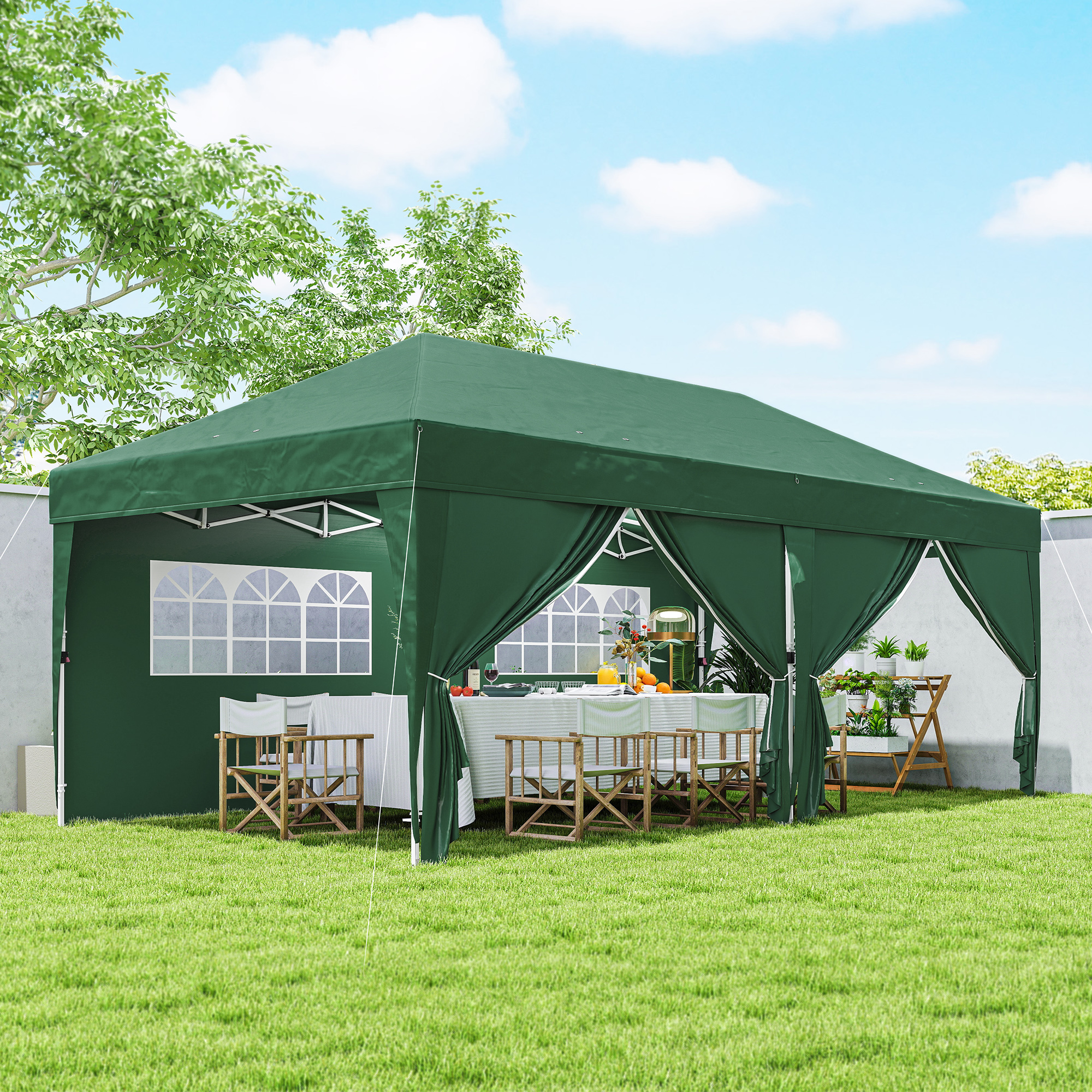 Pavillon ca. 6x3m Stabil Winterfest Pop-up Faltpavillon mit Fenster Reißverschlusstür Seitenteilen UV Schutz