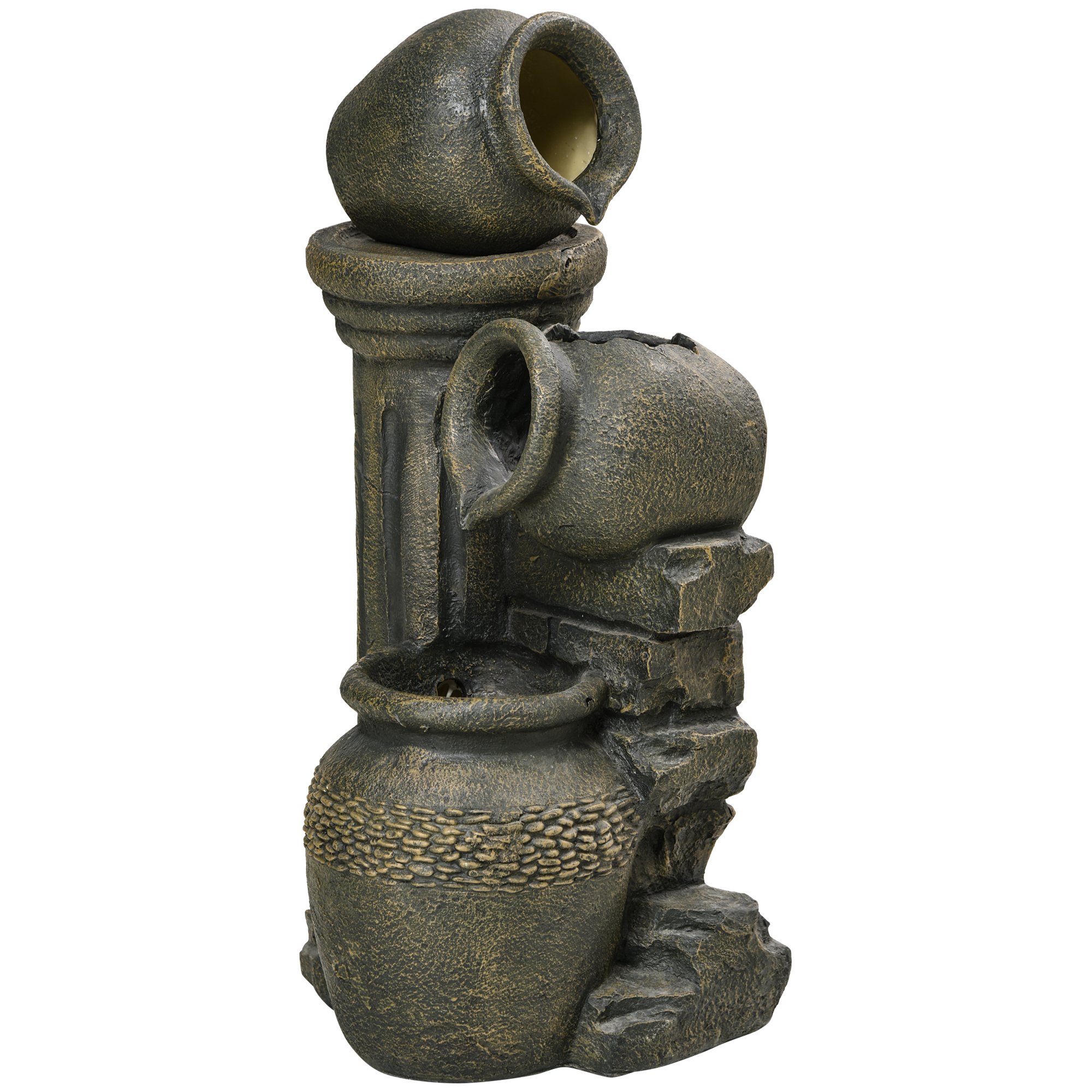 Springbrunnen, verstellbare Pumpe, wetterbeständig, 25 cm x 24 cm x 60 cm, Grau