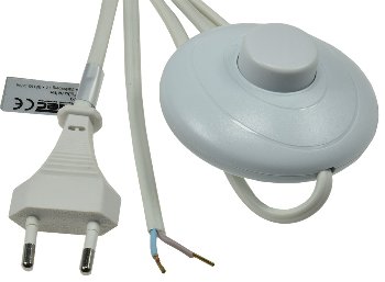Netzkabel mit Fußschalter, blanke Enden, 2m lang, weiß