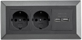 2-fach Steckdosenblock+ 2x USB,anthrazit / 250V~/ 16A, Aufbaumontage, USB 3,1A