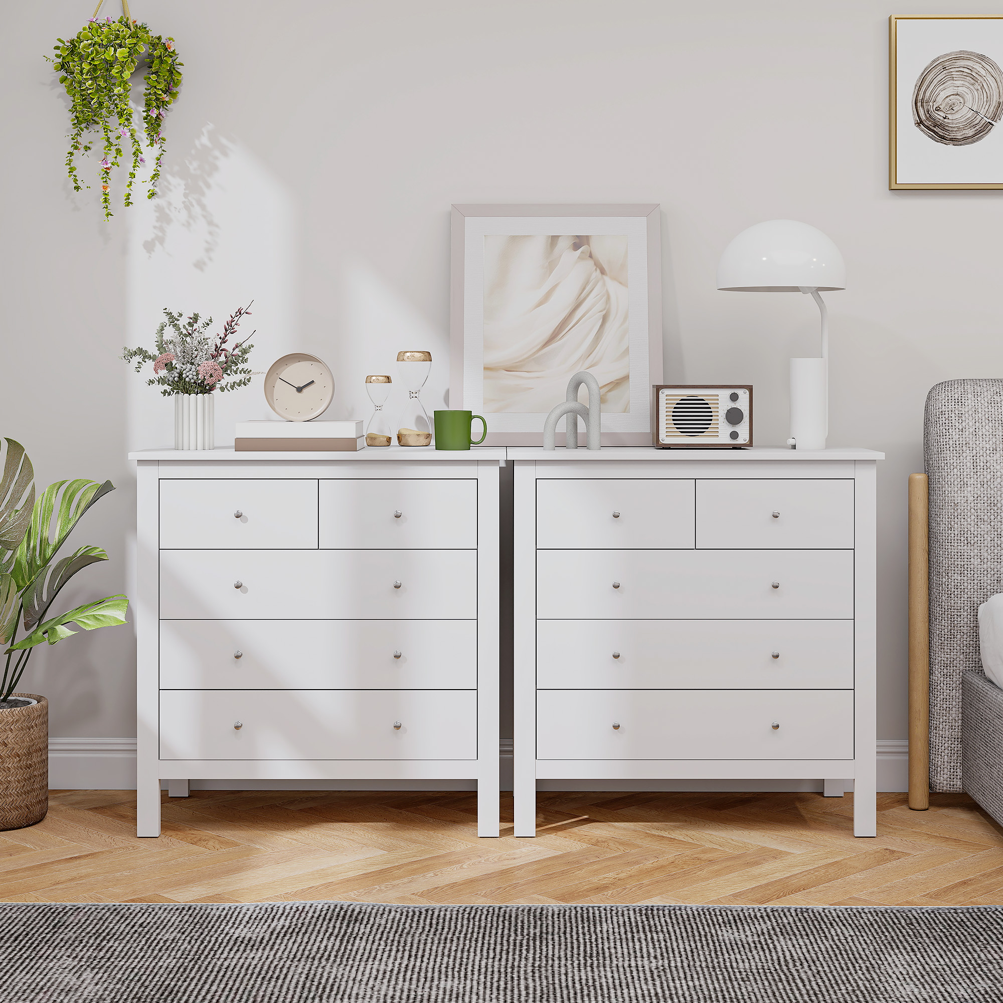 Kommode, Sideboard, leises Öffnen/Schließen, Kippschutz, 79 x 39,5 x 80,5 cm, Weiß