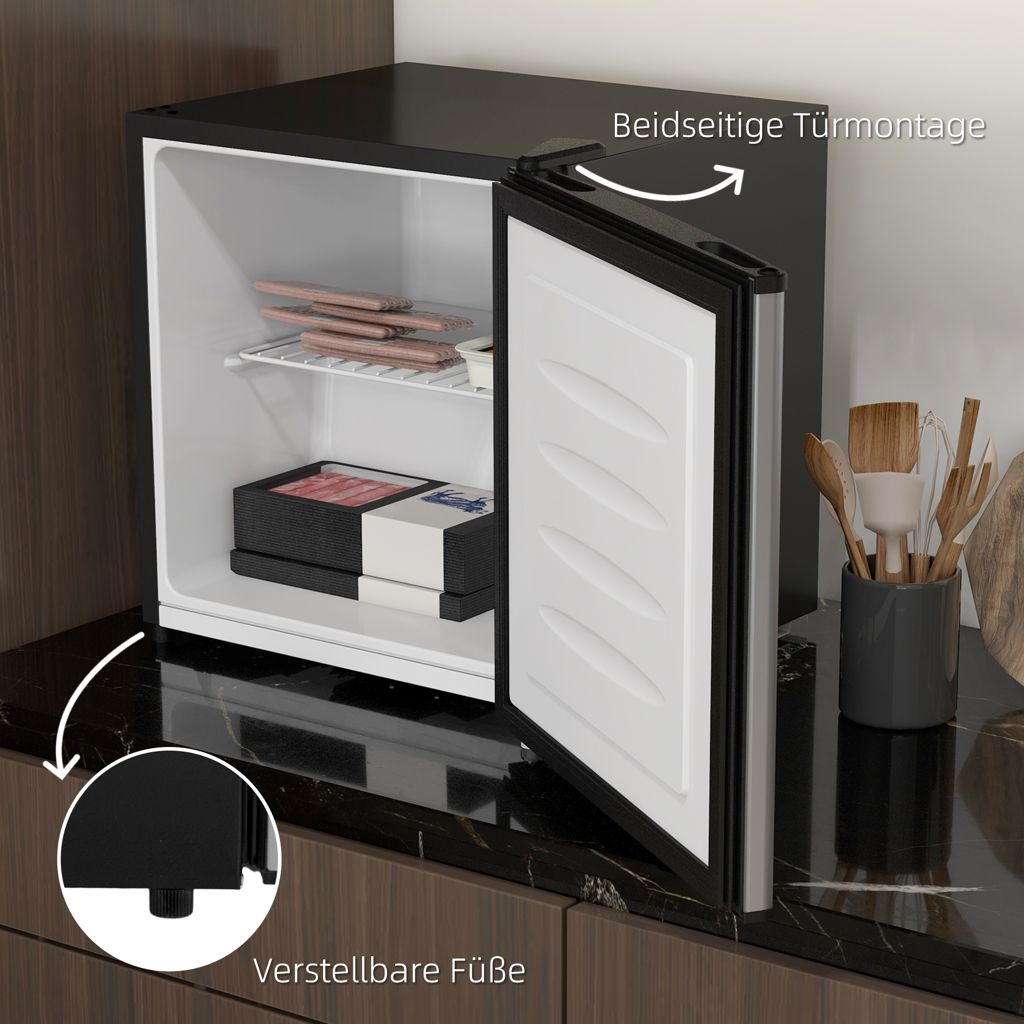 Mini-Gefrierschrank, 35 L Minikühlschrank, -14 bis -24℃, 5-stufige Temperaturregelung, 47 x 44,2 x 48,8 cm, Silber