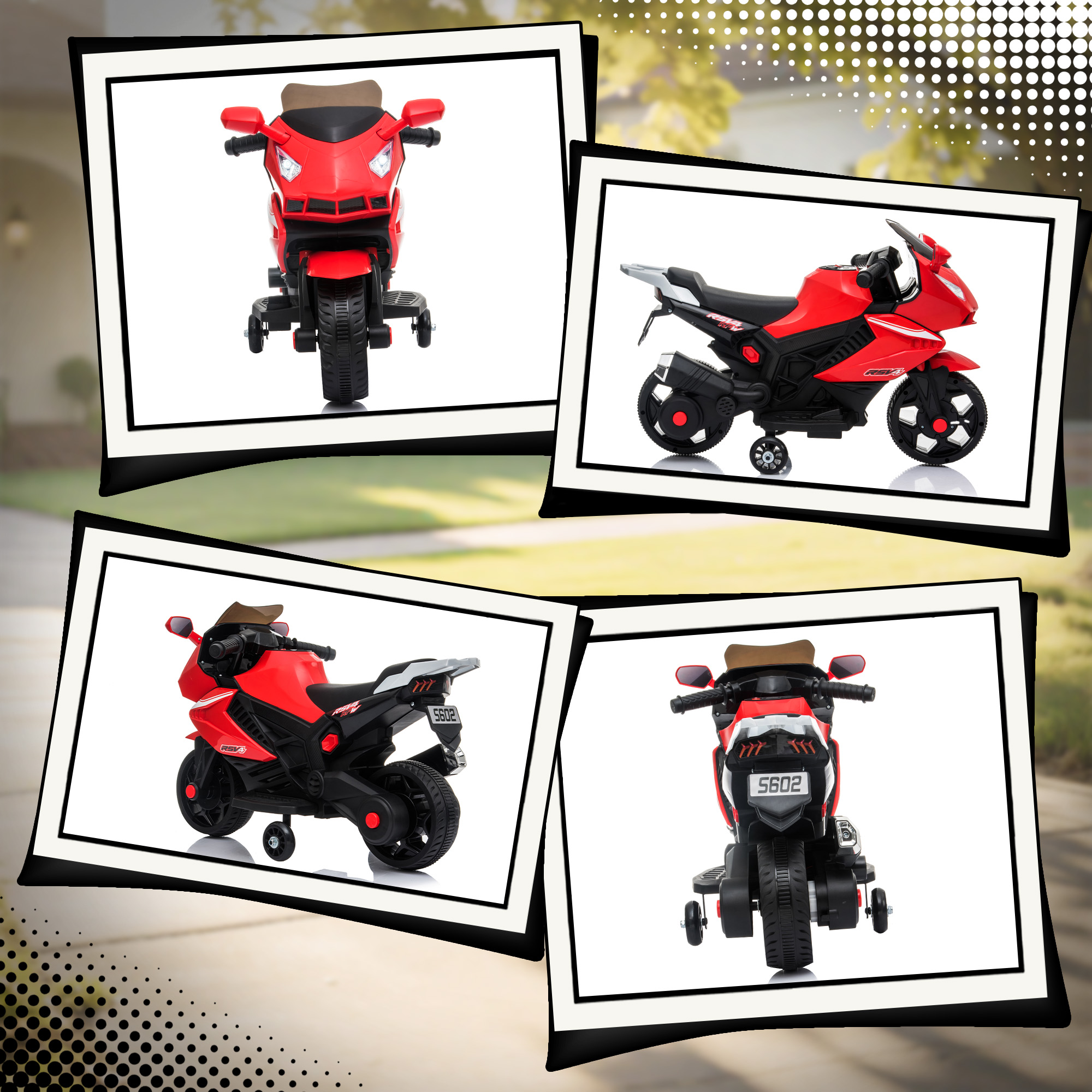 Elektro-Motorrad für Kinder, Hupe, Scheinwerfer, Musikfunktion, 2,5 km/h, Rot