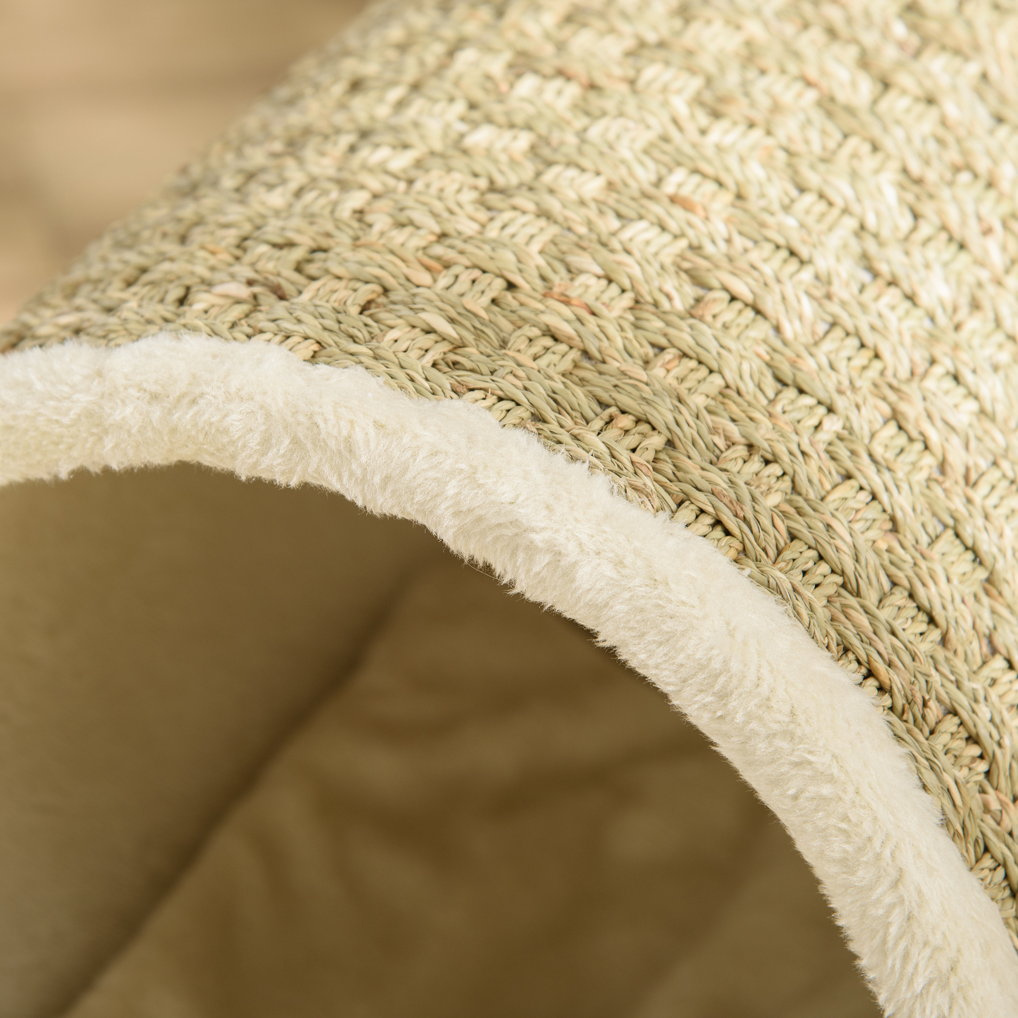 Katzenhöhle mit Kratzfläche inkl. Kissen, Kratztonne, 41 cm x 38 cm x 43 cm, Natur + Beige