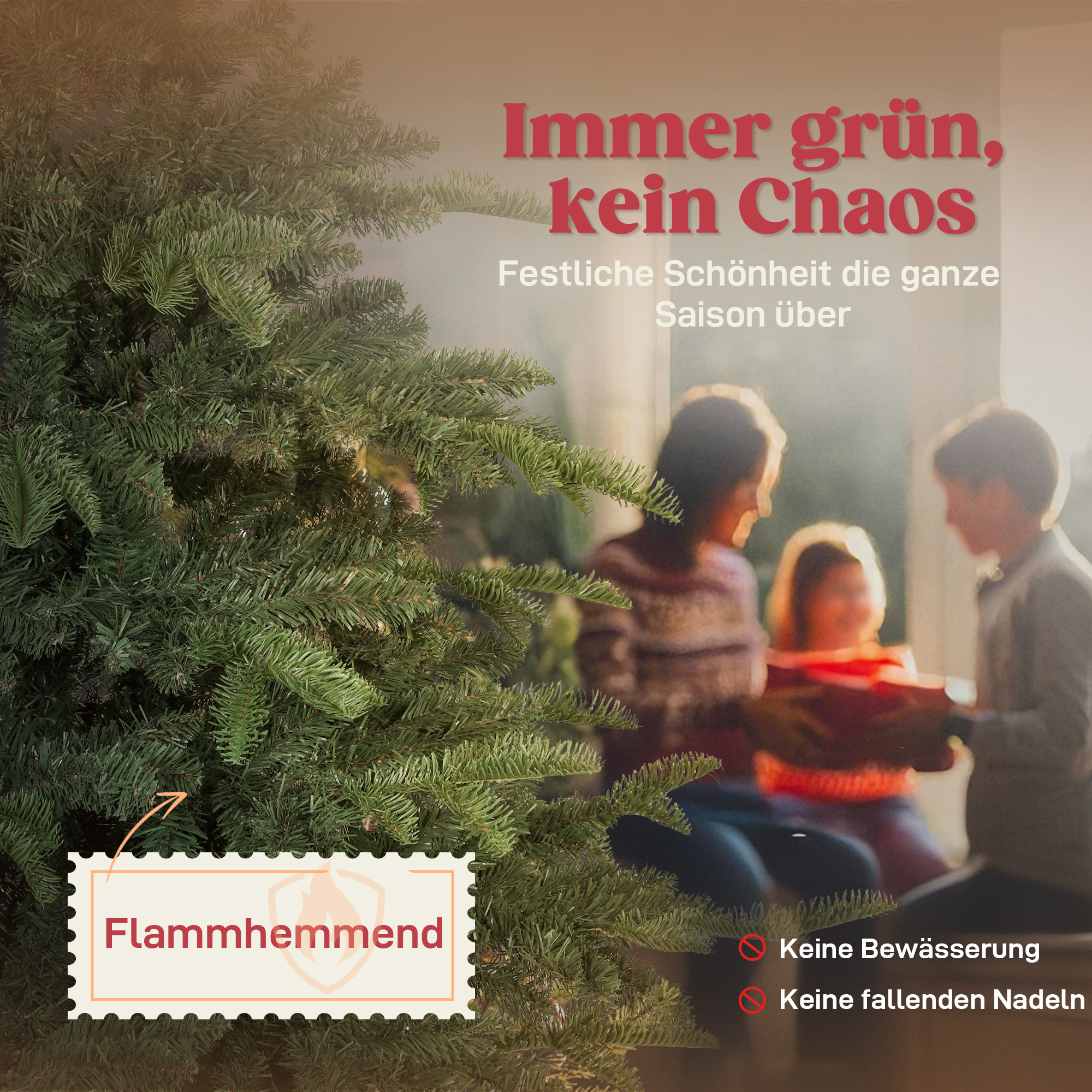 Künstlicher Weihnachtsbaum mit realistischen Zweigen, Kunst-Tannenbaum mit faltbarem Ständer, flammenhemmend, Kunststoff, Metall, Grün