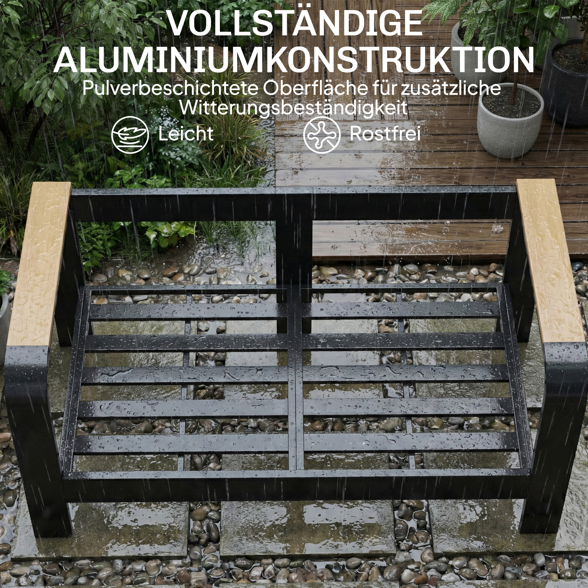 Gartenmöbel Set Aluminium Sitzgruppe für 4 Personen Wasserabweisend extra tiefe mit 2er Sofa 2 Sessel Beistelltisch