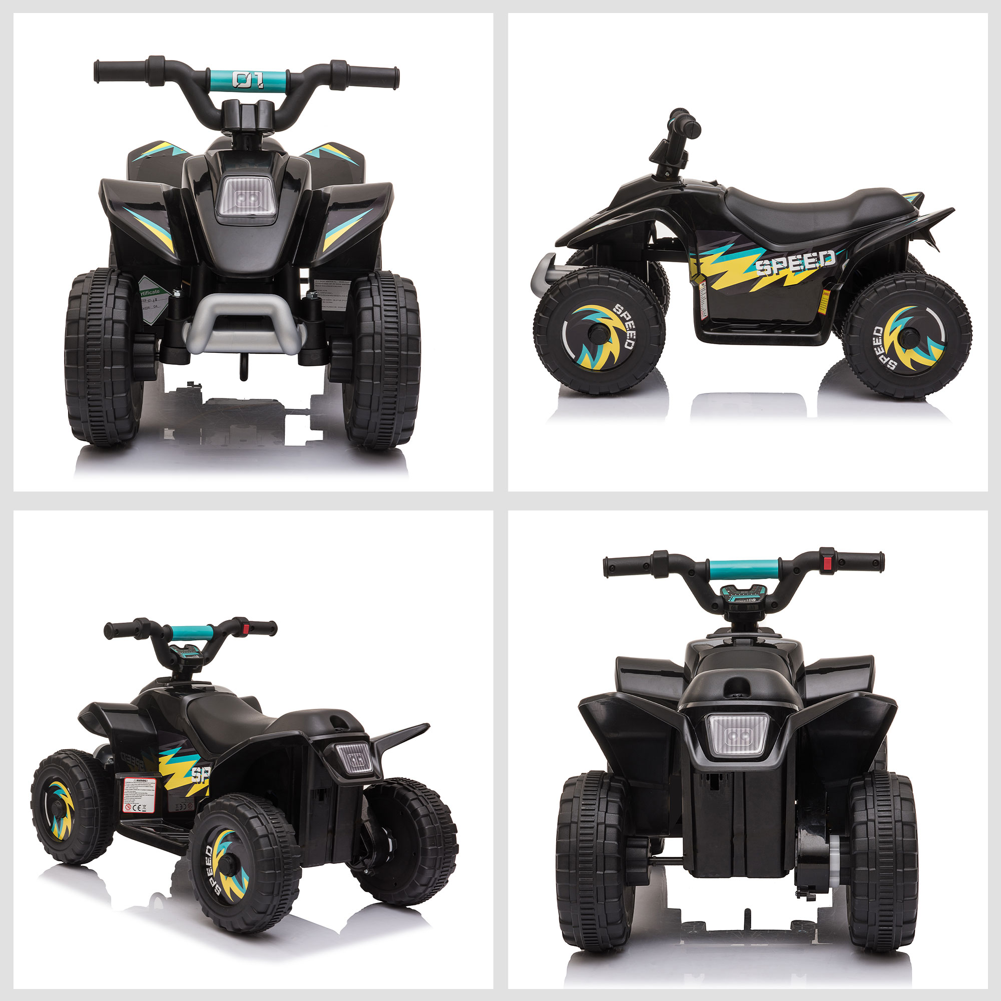 Kinder Quad Elektro 6V Kinderquad mit Vorwärts-, Rückwärtsfunktion für Kinder 1,5-3 Jahre bis 20 kg Schwarz