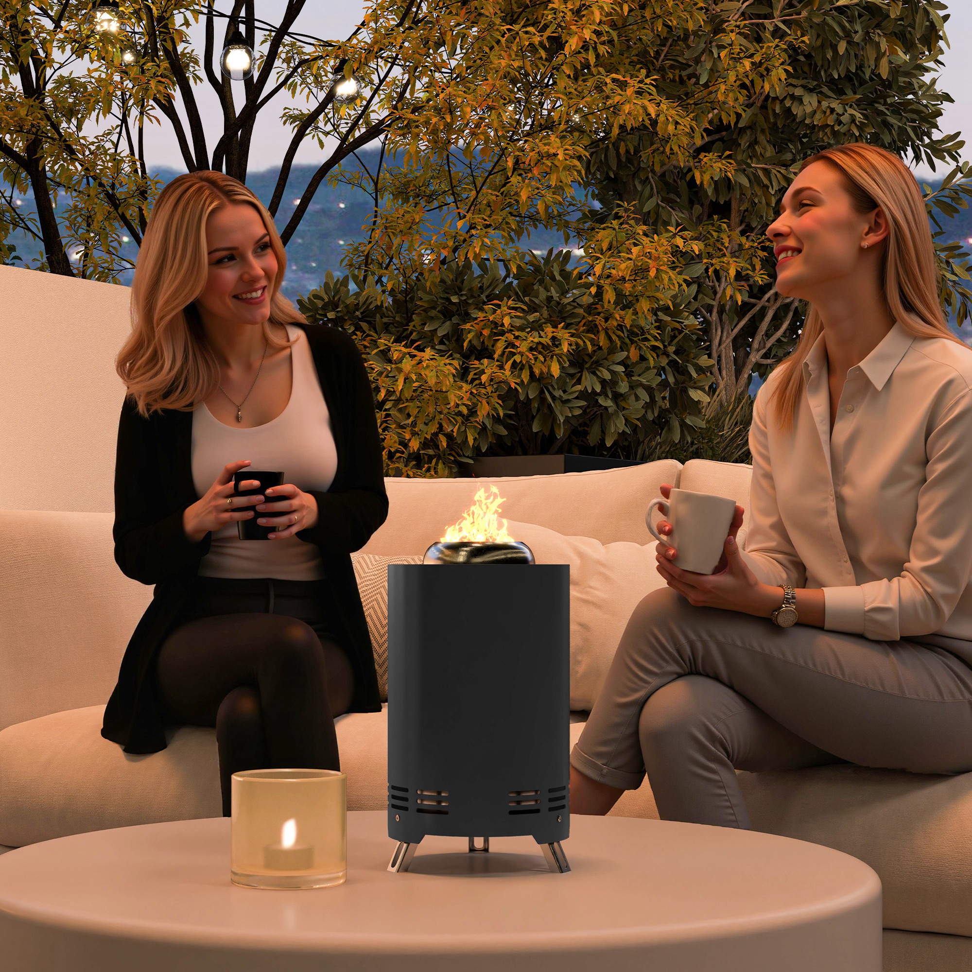 Feuerschale Ø16x25cm aus Edelstahl Feuerstelle mit Schürhaken Rauchfreie Feuerschalen Grau