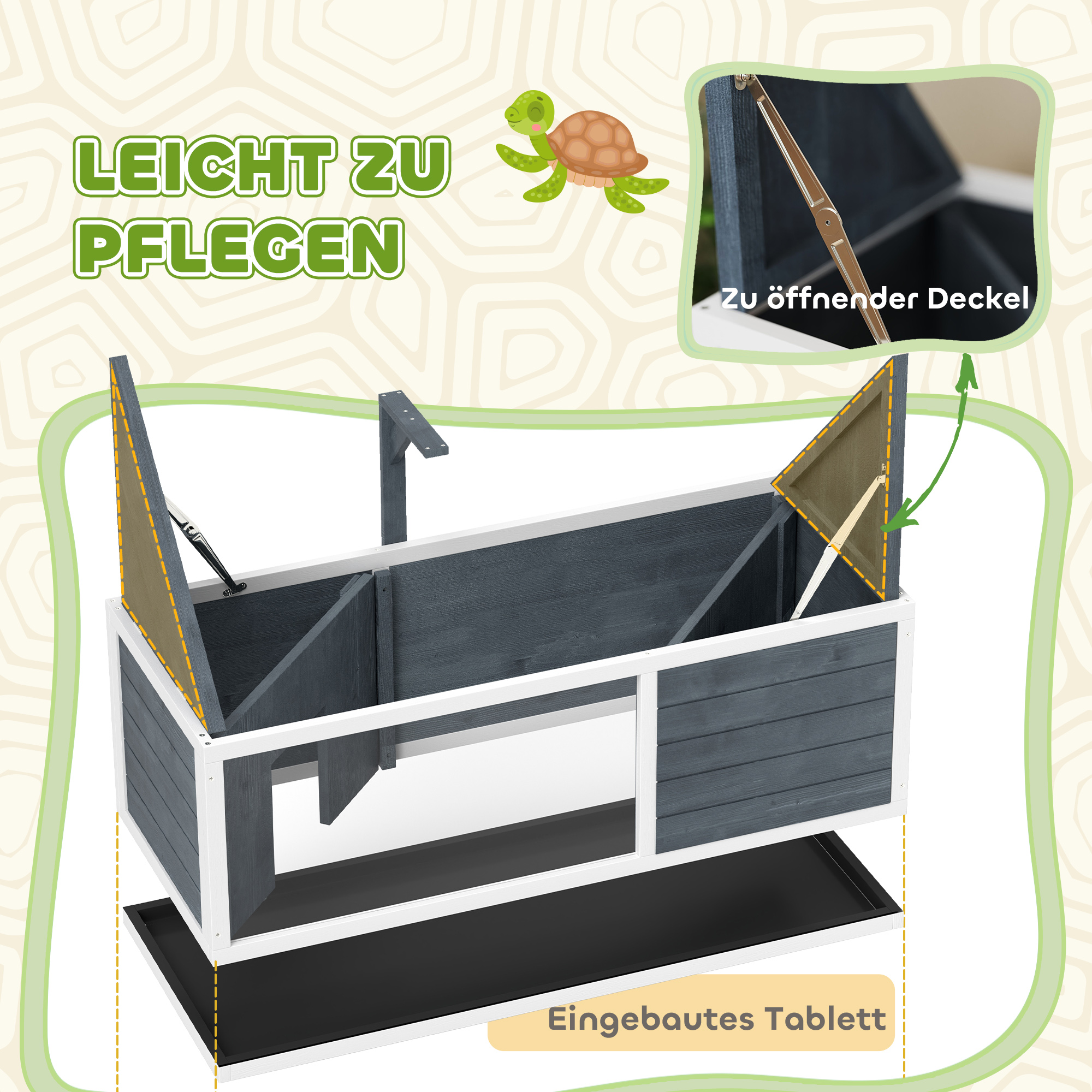 Schildkrötenhaus mit leicht zu öffnender Oberseite, Lampenvorrichtung, transparenter Front, 120 x 50 x 40 cm, Grau
