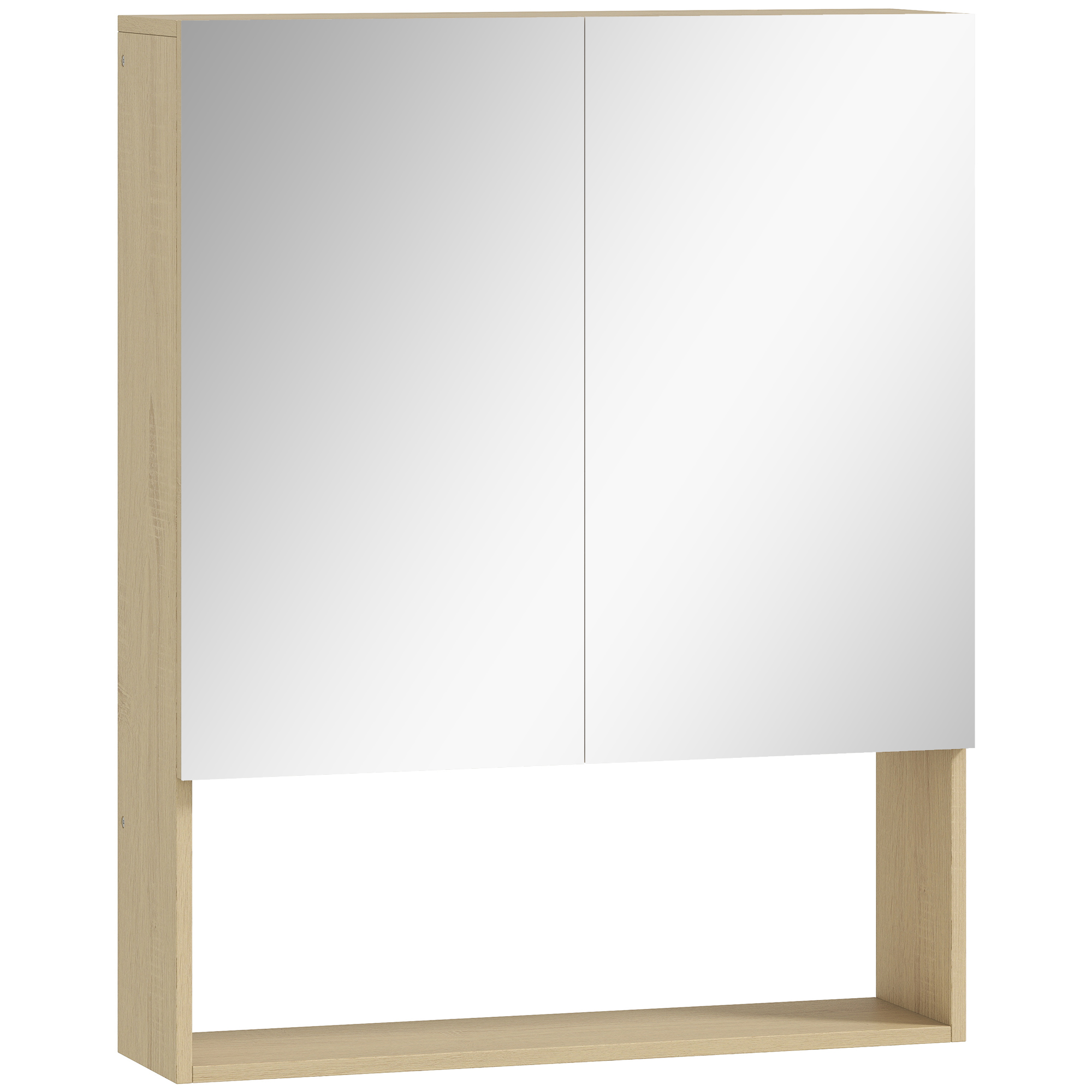 Badezimmerschrank, Spiegeltüren, offenes Regal, Wandmontage, MDF, Spanplatte, Eiche