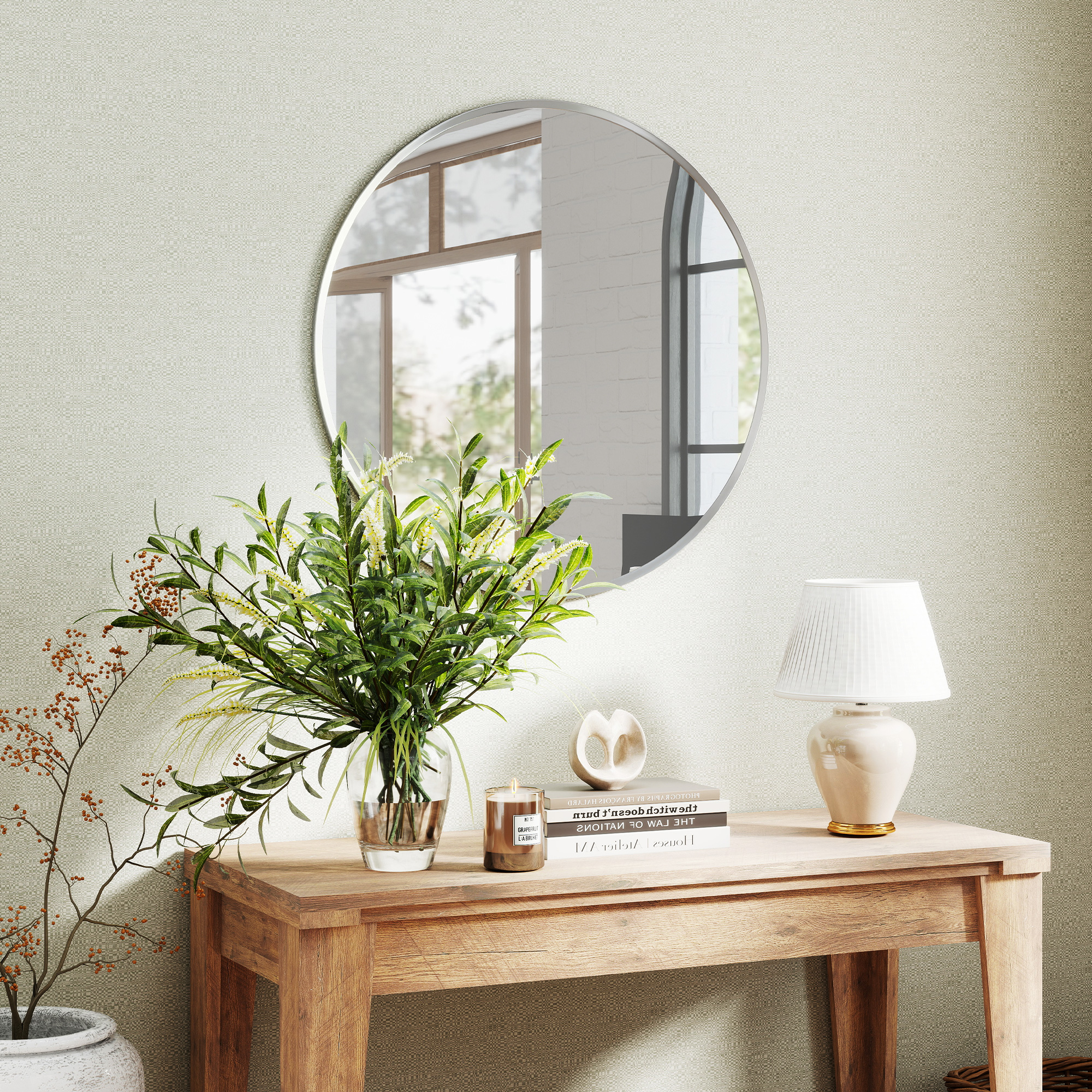 Wandspiegel, modernes Design, 61 x 61 cm, Silber