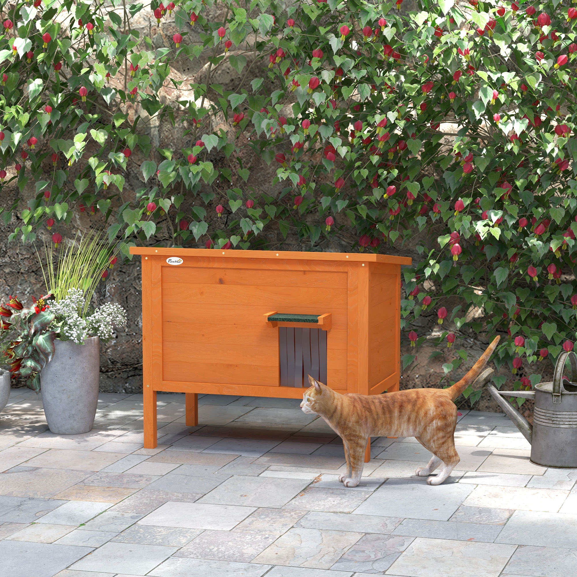 Katzenhaus Outdoor-Katzenhaus Katzenhütte, wetterbeständig, 1 Fenster, 1 Eingang, 85 x 50 x 68,5 cm, Orange+Grün