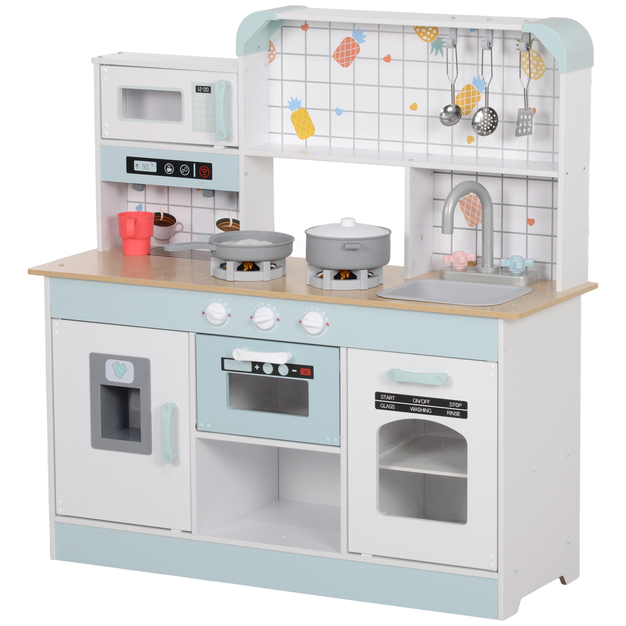 Spielküchen-Set, Kinderküche mit Effekten, Kaffeemaschine, Ofen, viel Stauraum, MDF, Edelstahl, für Kinder ab 3 Jahren