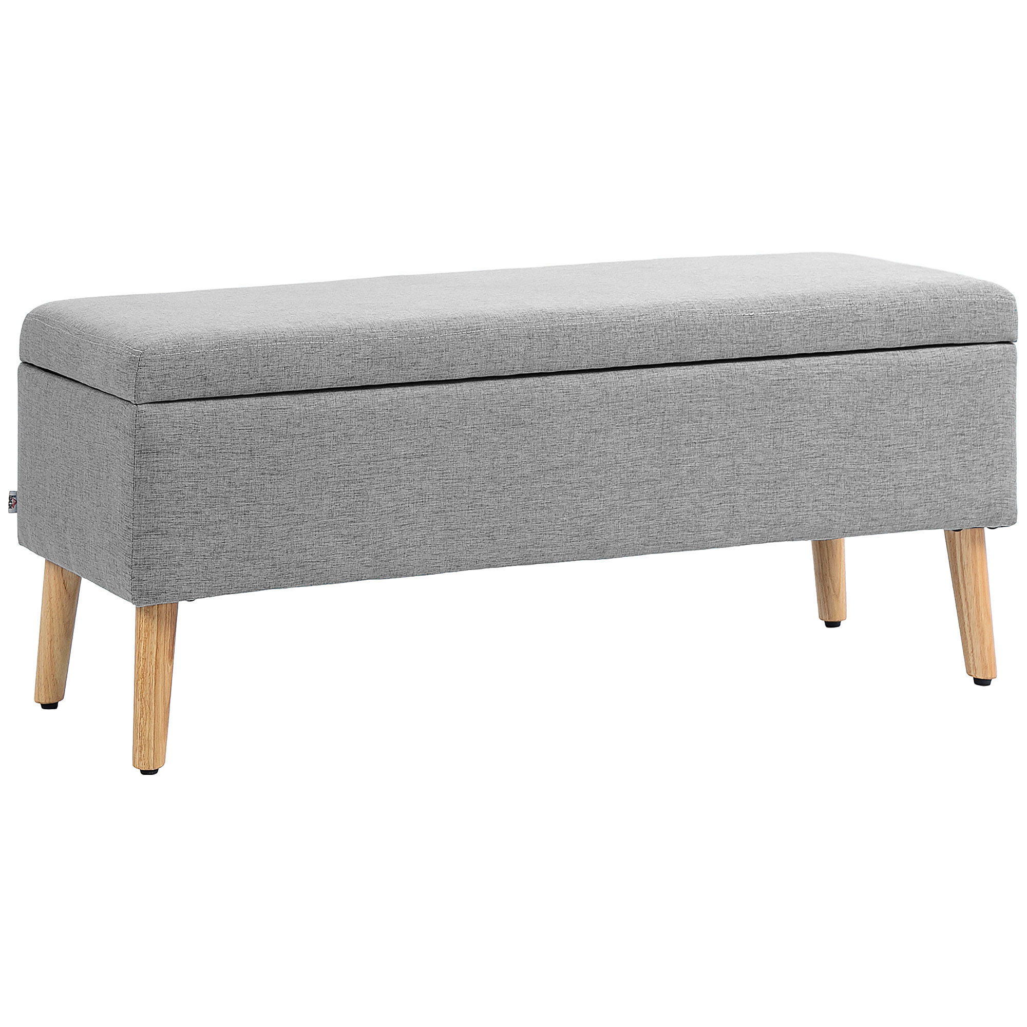 Polsterbank mit Stauraum, Bezug in Leinenoptik, Kautschukholzbeine, bis 220 kg, 110x39x45cm, Grau Polsterbank mit Stauraum, Bezug in Leinenoptik, Kautschukholzbeine, bis 220 kg, 110x39x45cm, Grau