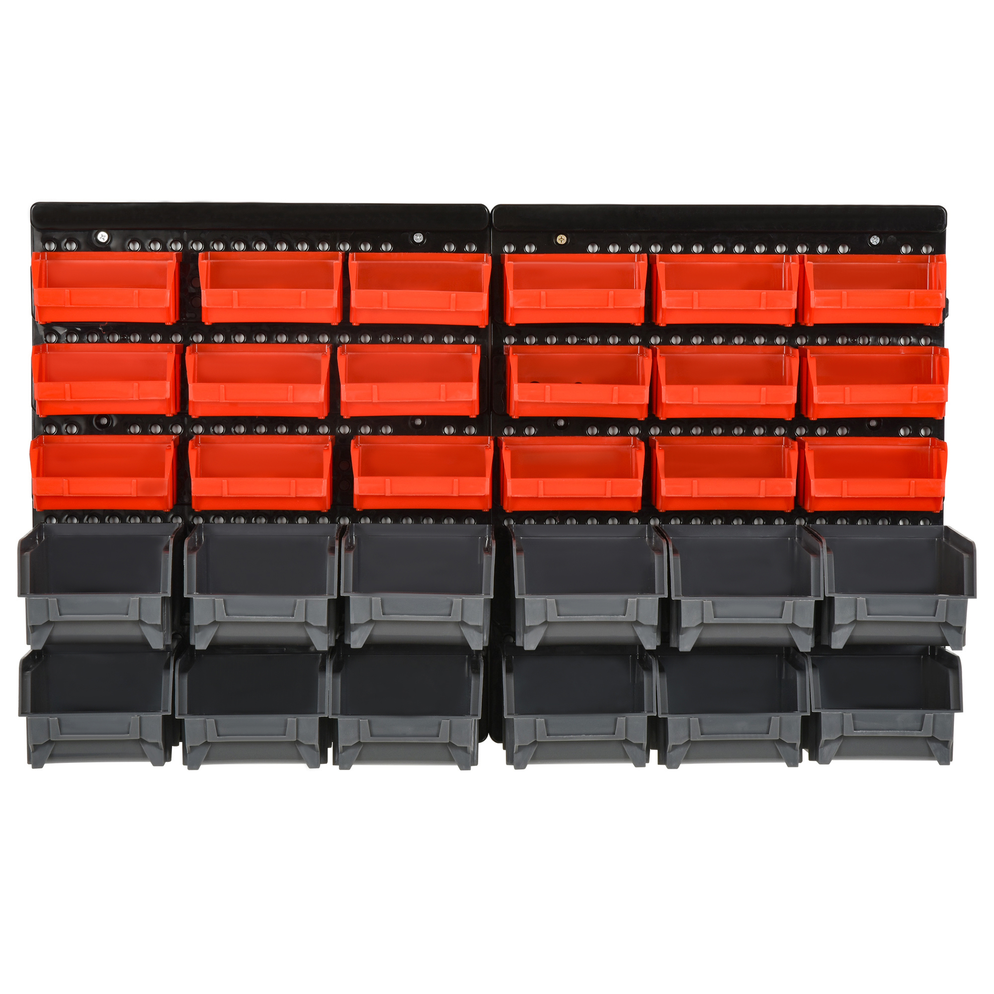 Aufbewahrungs-System Wandregal mit Stapelboxen, 30 Boxen, 2 Lochplatten, 37,5 cm x 18 cm x 63 cm, Rot + Grau+ Schwarz Aufbewahrungs-System Wandregal mit Stapelboxen, 30 Boxen, 2 Lochplatten, 37,5 cm x 18 cm x 63 cm, Rot + Grau+ Schwarz