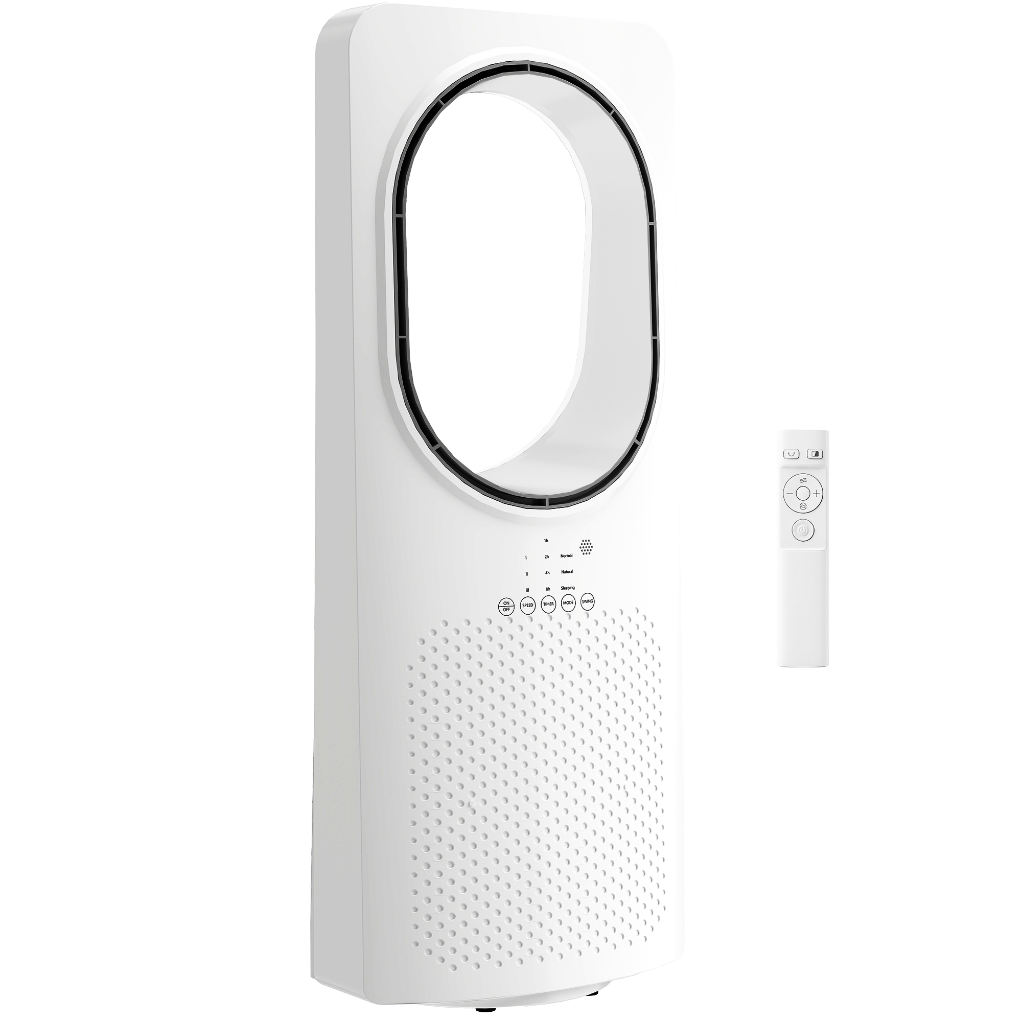 Bladeless Turmventilator für Schlafzimmer, 36 dB Standventilator mit 45° Oszillation, 3 Geschwindigkeiten, 3 Modi, 15-Stunden-Timer, Weiß