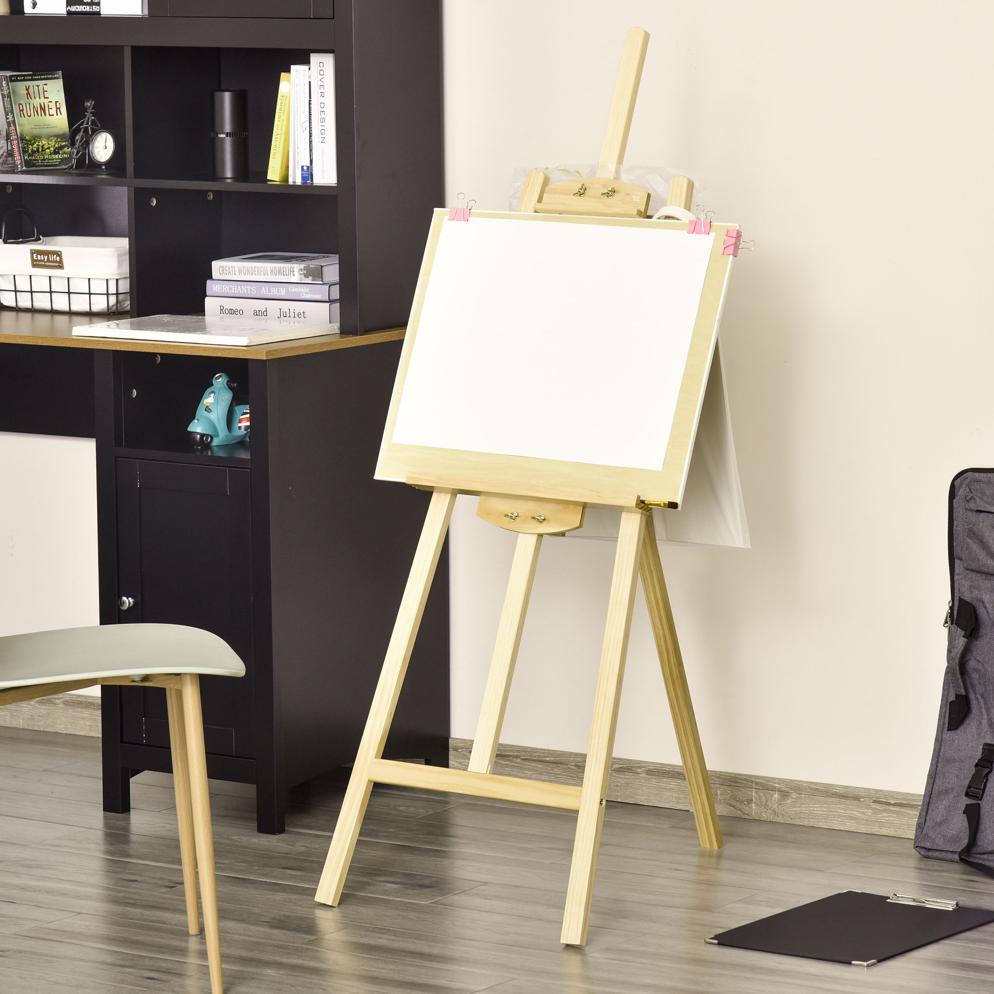 Staffelei Holz 134,5 cm hoch Holzstaffelei für Leinwände bis 108 cm Feldstaffelei Atelierstaffelei für Malerei, Skizze, Hochzeit, Ausstellung Natur