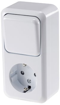 FASKO Kombi Steckdose Schalter, AP, Weiß, 250V~, Aufputz, Schraubanschluss