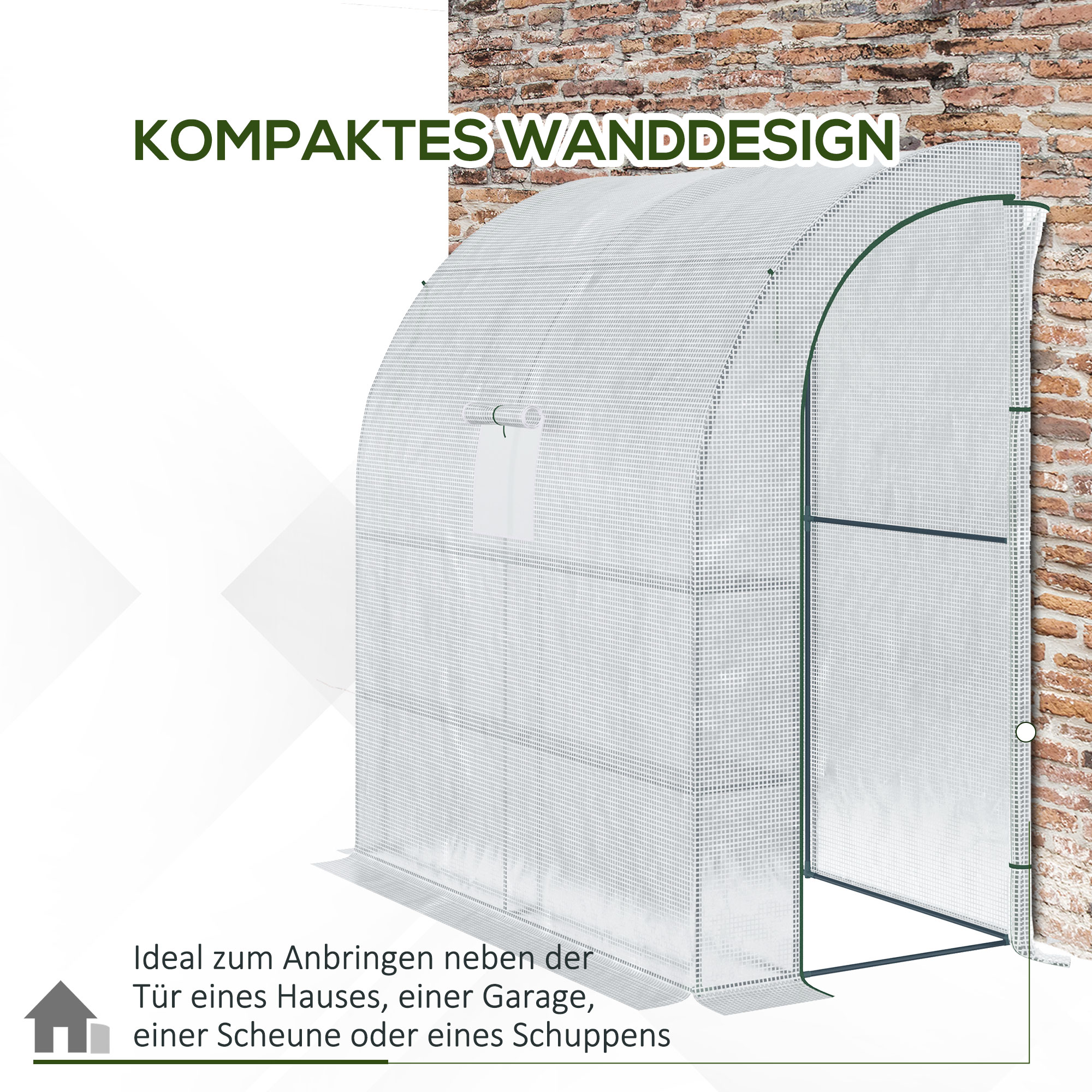 Foliengewächshaus Tomatengewächshaus mit Mesh Fenster, Treibhaus mit aufrollbaren Türen, Anzuchthaus mit UV Schutz, Weiß, 200 x 100 x 215 cm