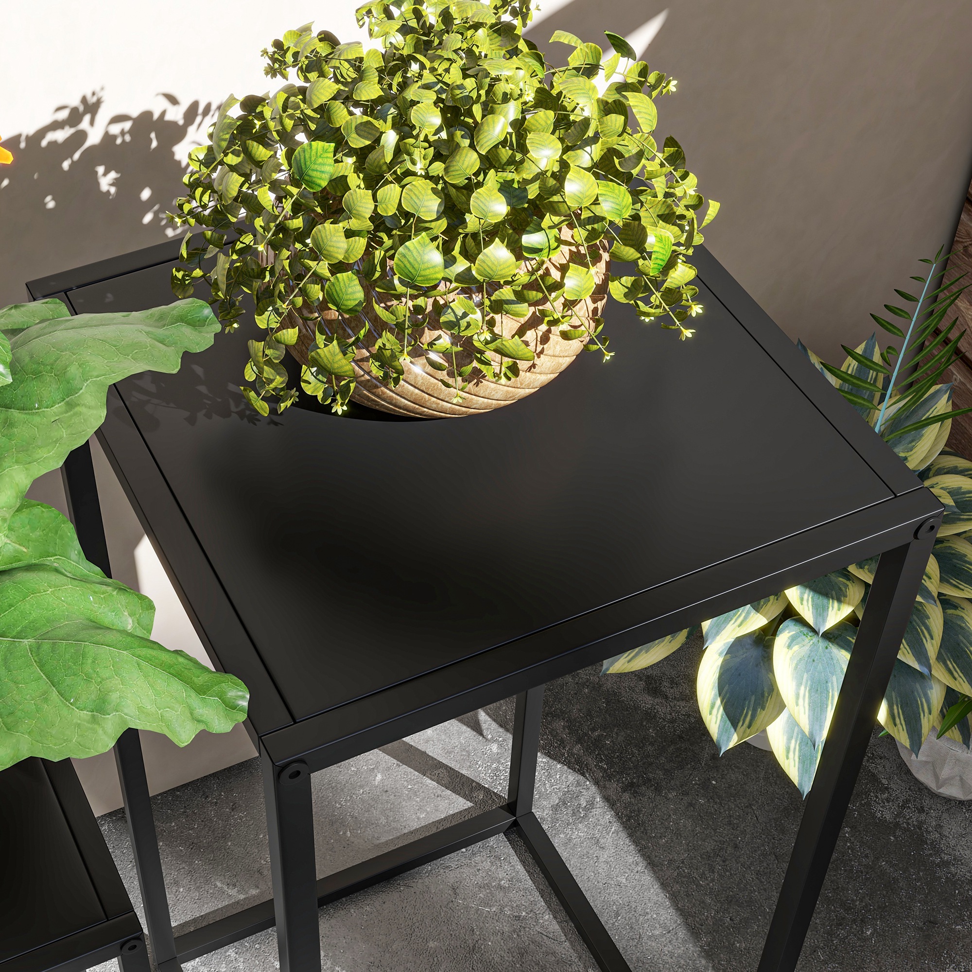 Blumenständer, 2er-Set, Skandinavisches Design, Metallrahmen, 58,5/65cm Höhe, Schwarz