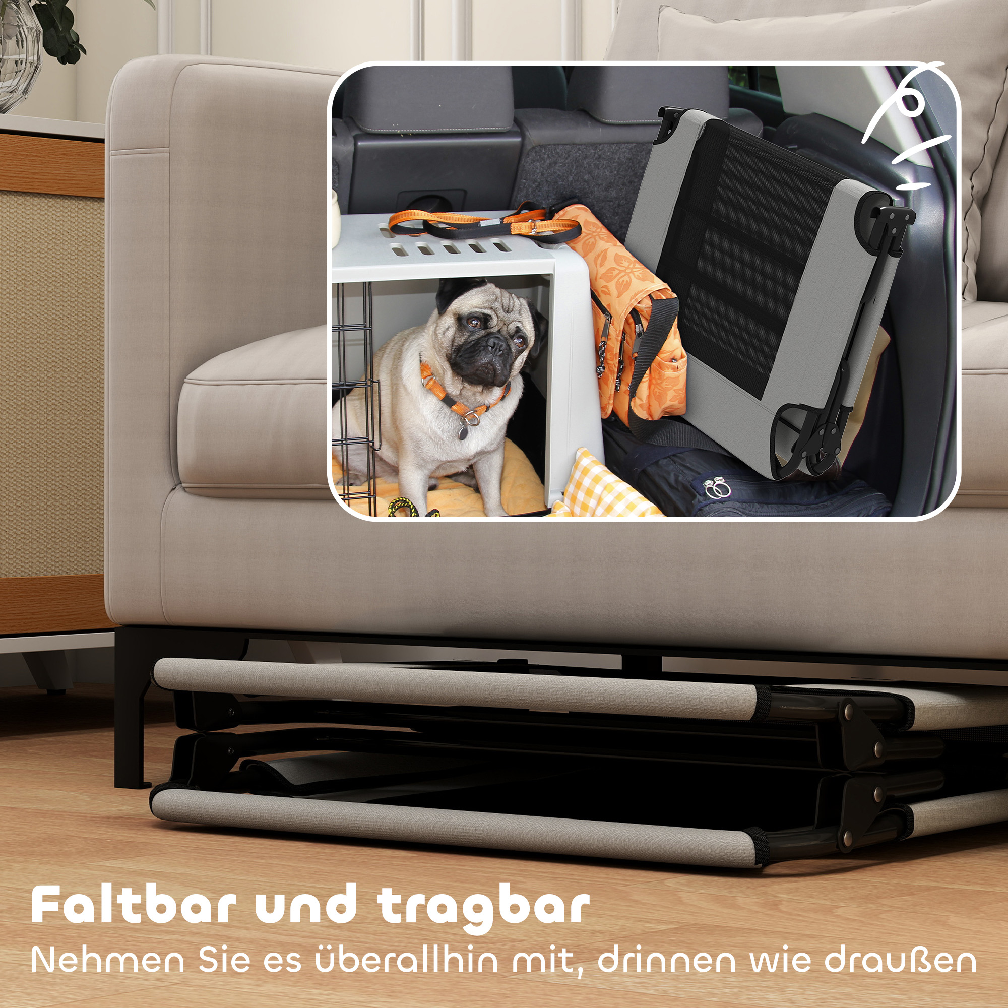 tragbares erhöhtes Hundebett, erhöhtes Haustierbett mit atmungsaktivem Netz, für große Hunde, Hellgrau