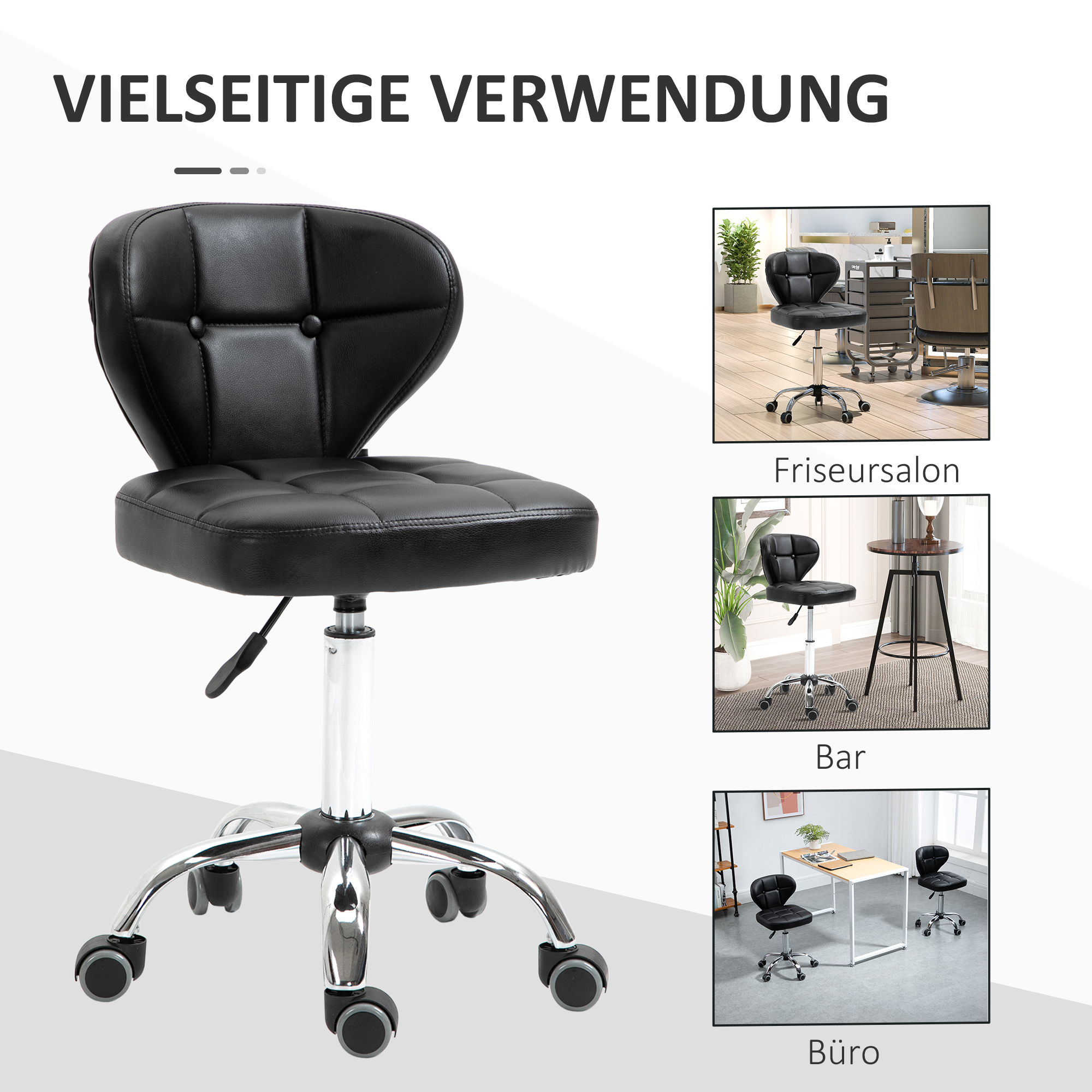 2er-Set Arbeitshocker mit Rückenlehne Rollhocker aus Kunstleder Drehhocker mit Lehne Kosmetikhocker Rollhocker Bürohocker 72-87 cm höhenverstellbar Büro Dunkelgrau 45 x 47 x 72-87 cm