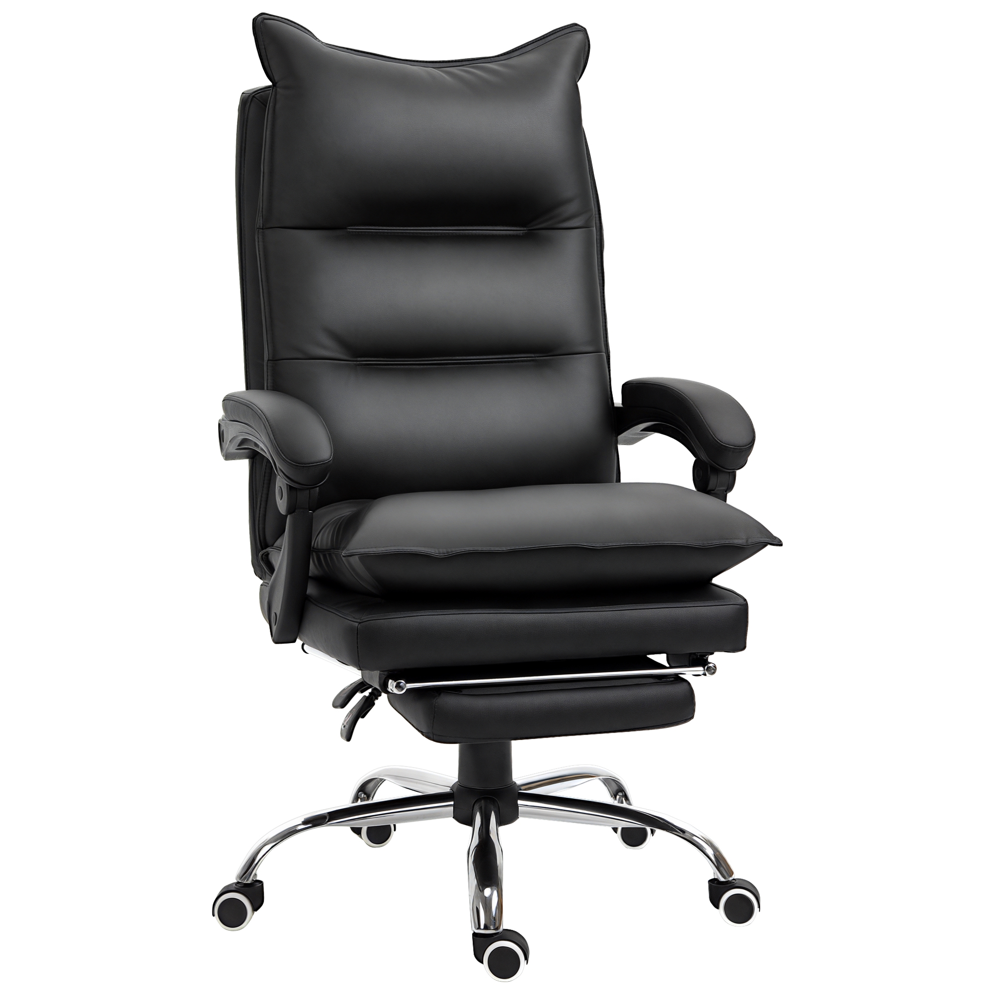 Bürostuhl Ergonomischer Schreibtischstuhl mit Armlehne, Fußstütze, Höhenverstellbarer Drehstuhl aus Kunstleder, Gepolstert Computerstuhl, Schwarz Bürostuhl Ergonomischer Schreibtischstuhl mit Armlehne, Fußstütze, Höhenverstellbarer Drehstuhl aus Kunstleder, Gepolstert Computerstuhl, Schwarz