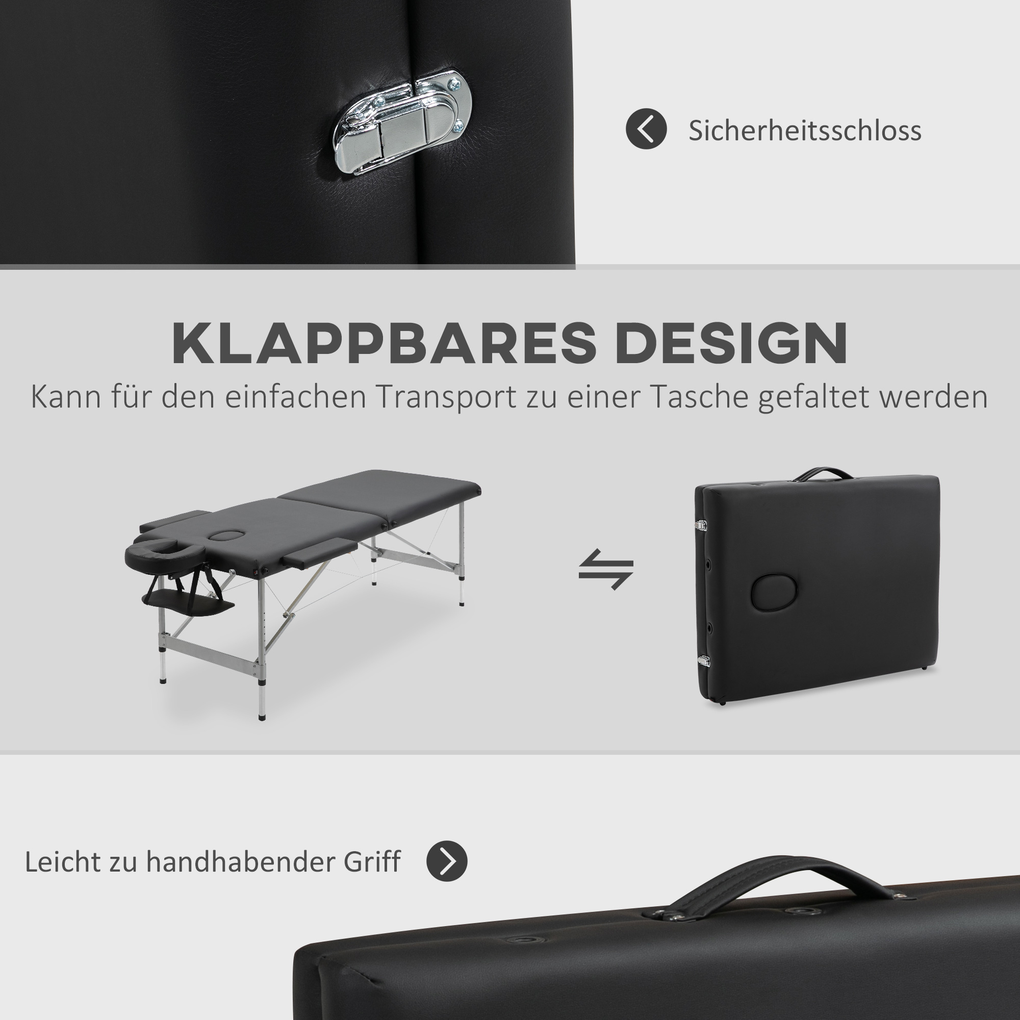 Massageliege klappbar, inkl. Gesichtsöffnung, Armlehnen, Handablagen, Massageliege mobil, 185 cm x 70 cm x 82 cm