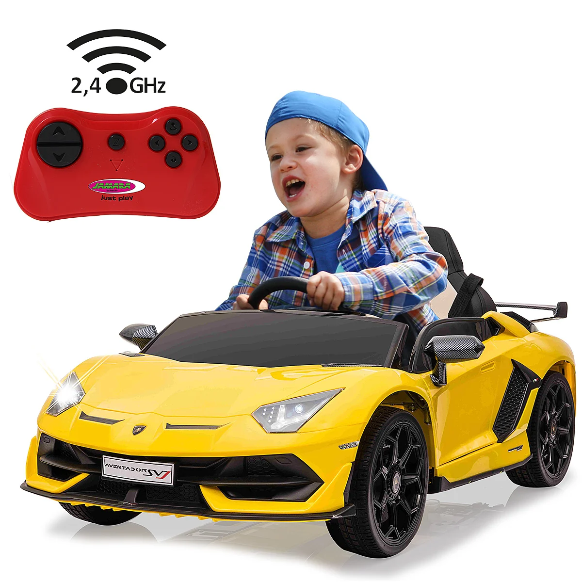 Kinderfahrzeug Lamborghini Aventador SVJ gelb