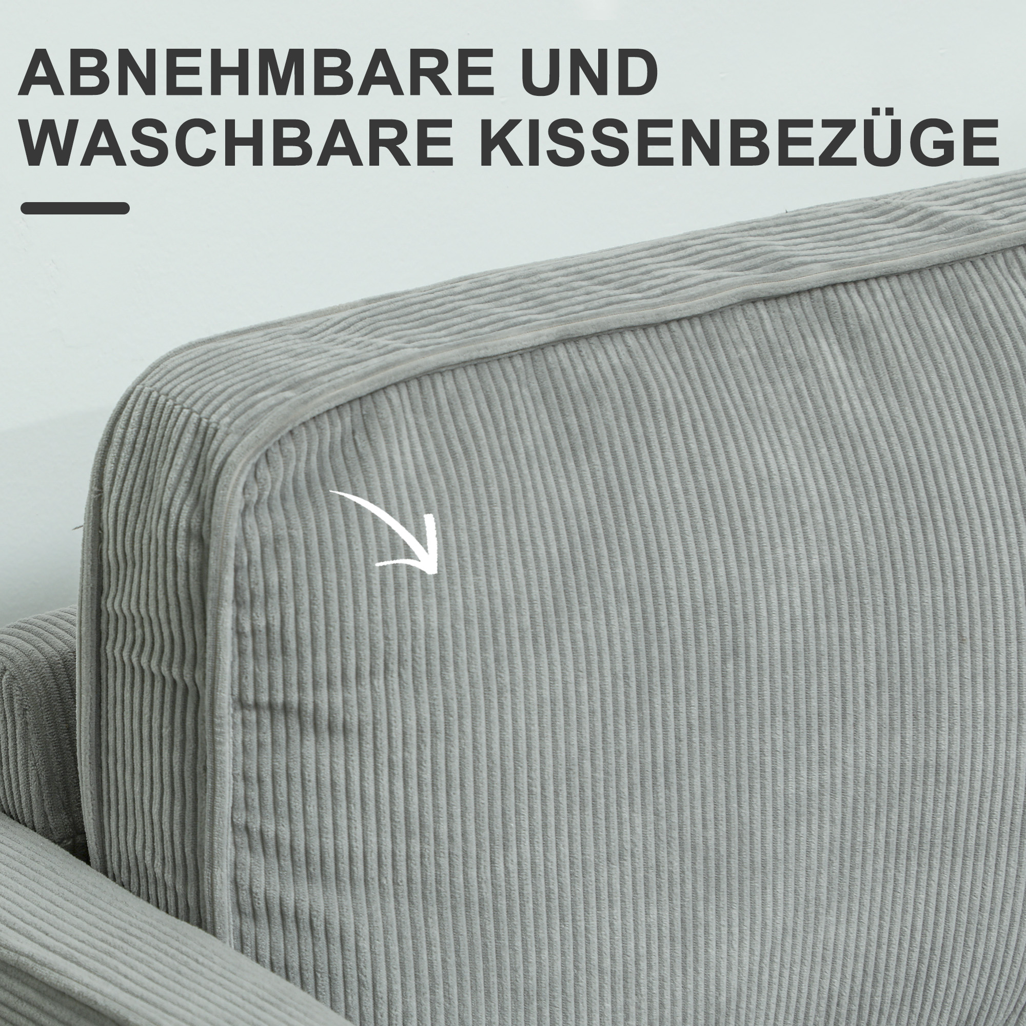 Zweisitzer-Sofa mit Stauraum und soliden Holzbeinen, für Wohnzimmer, Schlafzimmer, 117 x 63 x 79 cm, Hellgrau