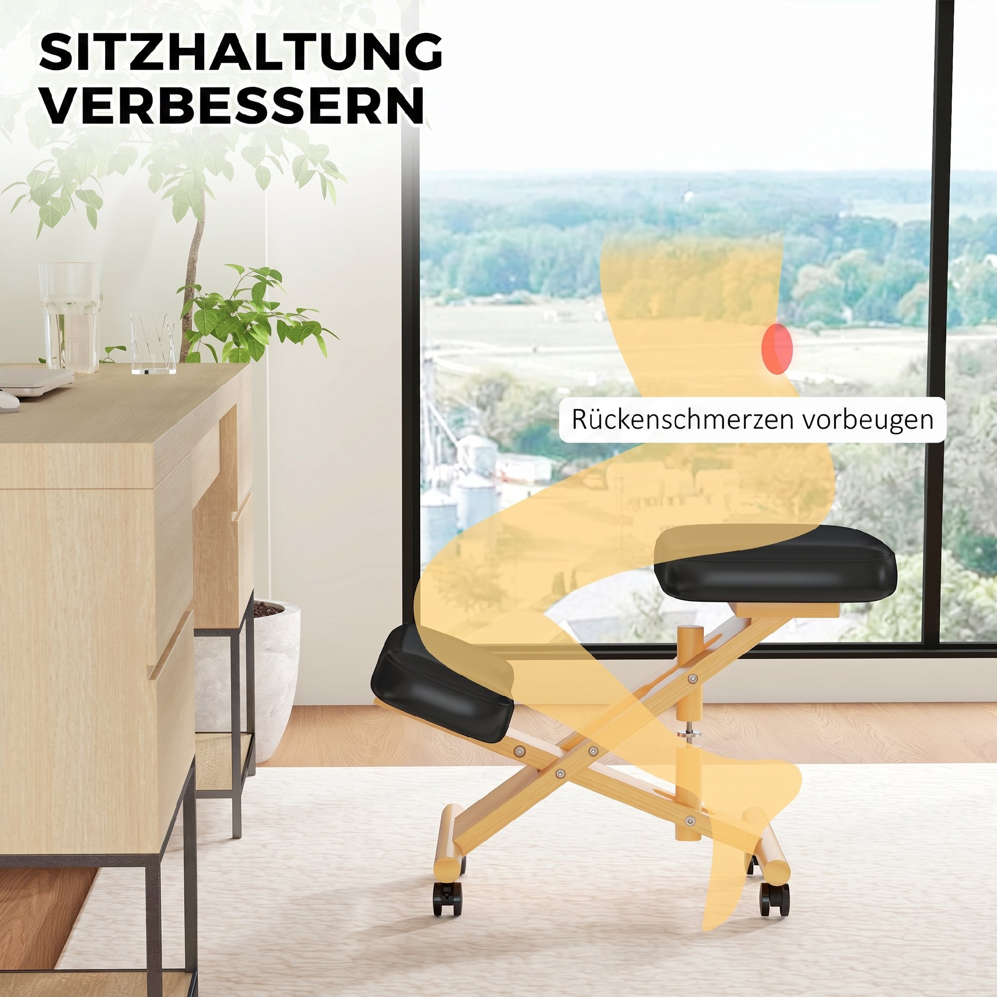 Kniestuhl Ergonomischer Kniehocker mit Rollen Sitzhocker zur Verbesserung der Nackenschmerzen für Zuhause und Büro