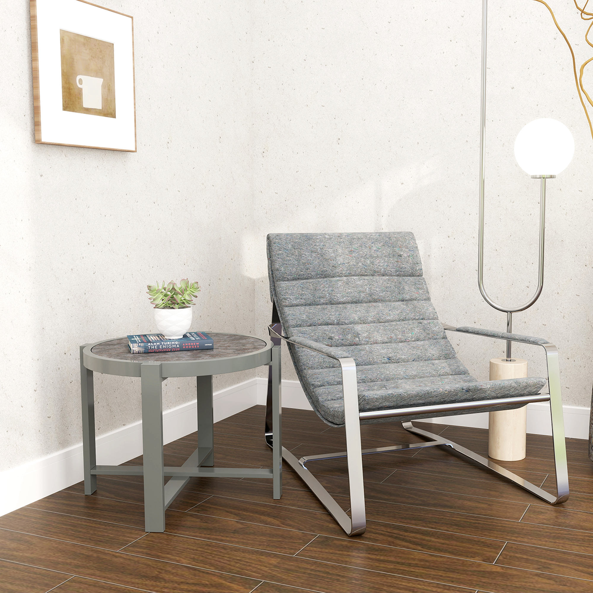 Beistelltisch Gartentisch Rund wetterfest Aluminium Balkontisch mit Marmoroptik Grau