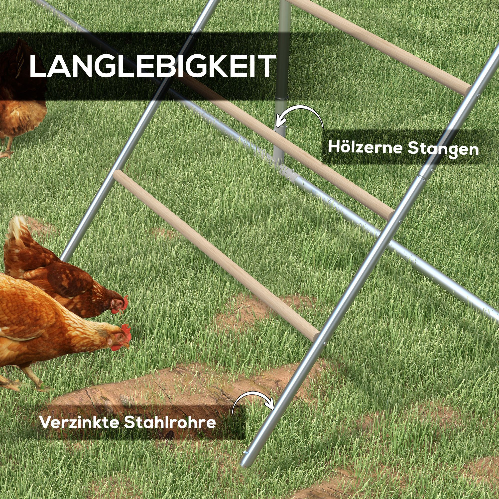 Sitzleiter für Hühner, 4 Sitzstangen, wetterfest, für 4-6 Hühner, Stahl/Holz