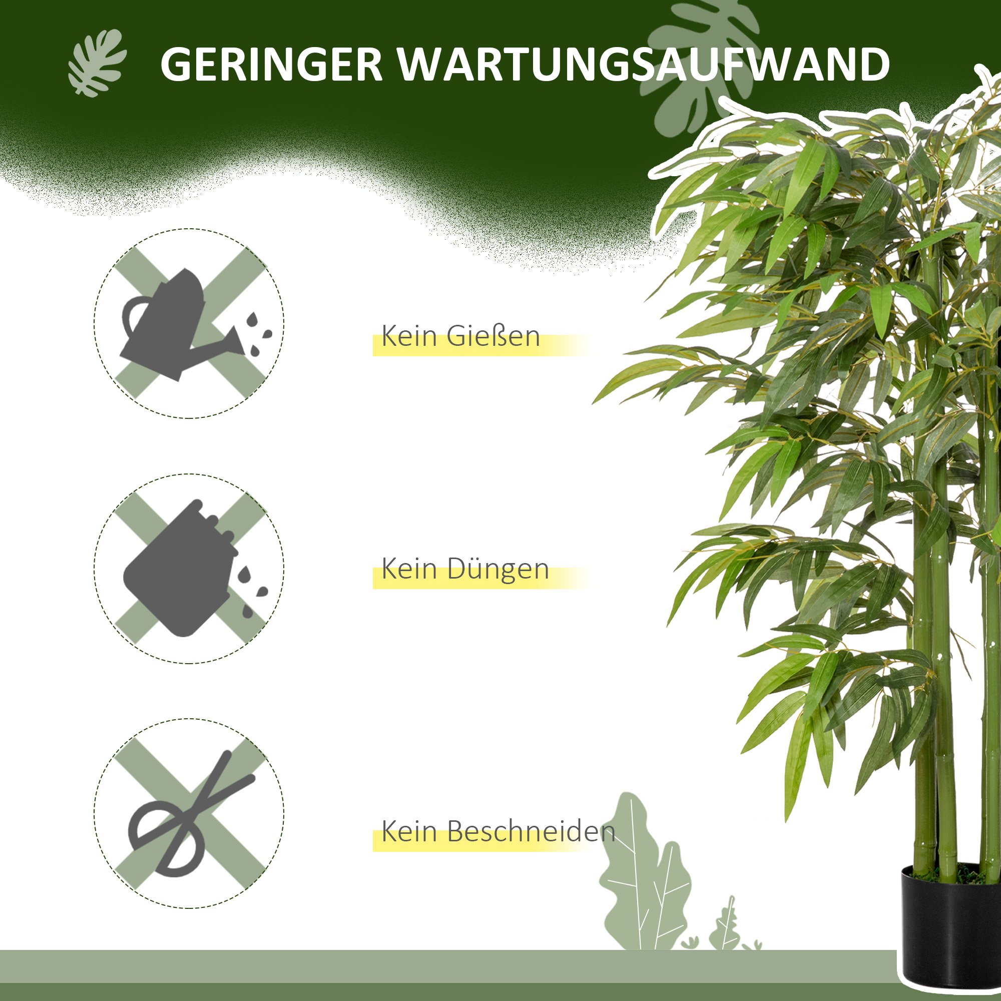 Künstliche Pflanze, Bambus aus Kunststoff im Topf, 780 Blätter, realistischer Look, kaum Pflegeaufwand, 140 cm, Grün