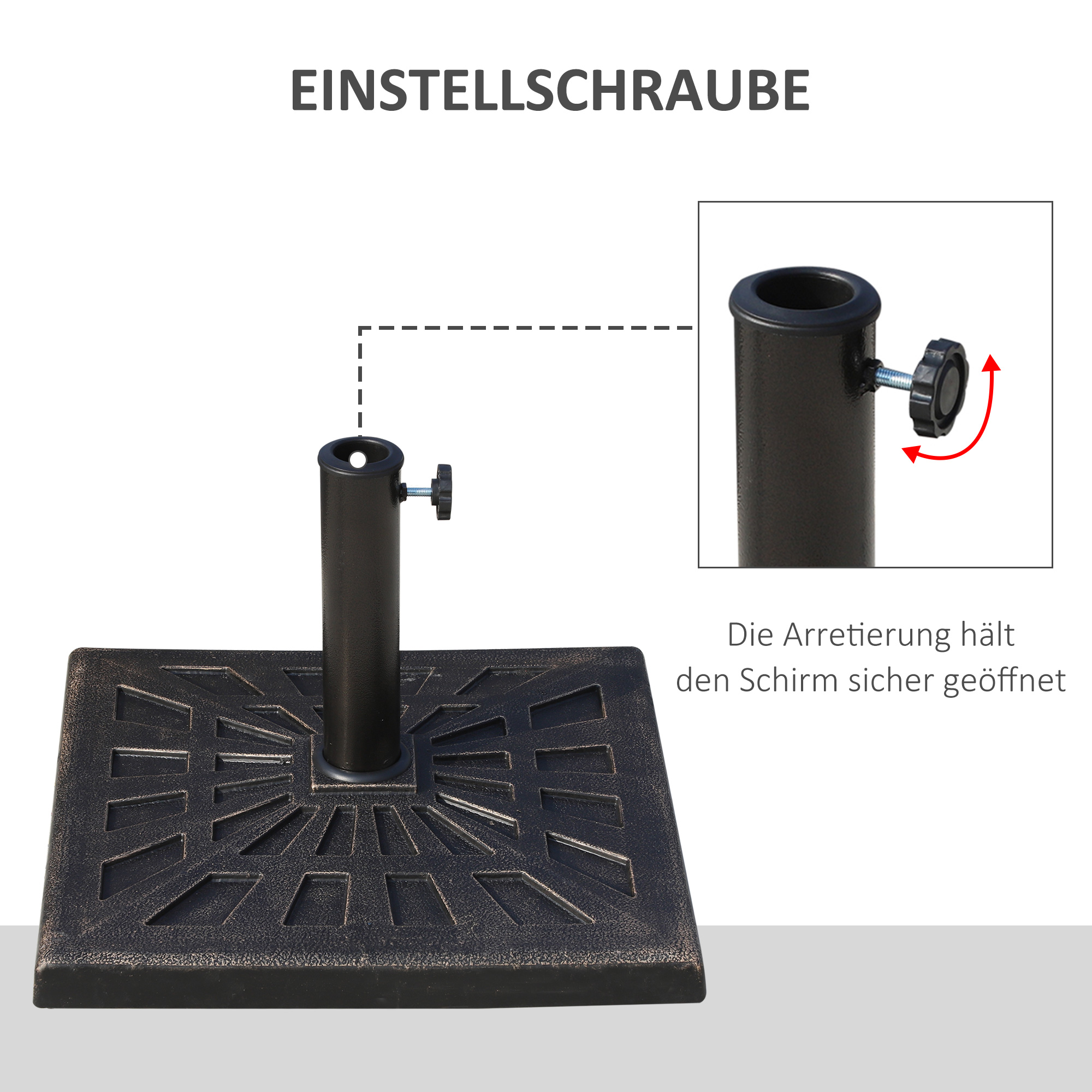 Sonnenschirmständer 15 kg Schirmständer Quadratisch Schirmhalter, Schirmgewicht, Ständer für Sonnenschirm 38mm Rohrdurchmesser, für Balkon, Terasse, Garten, Bronze