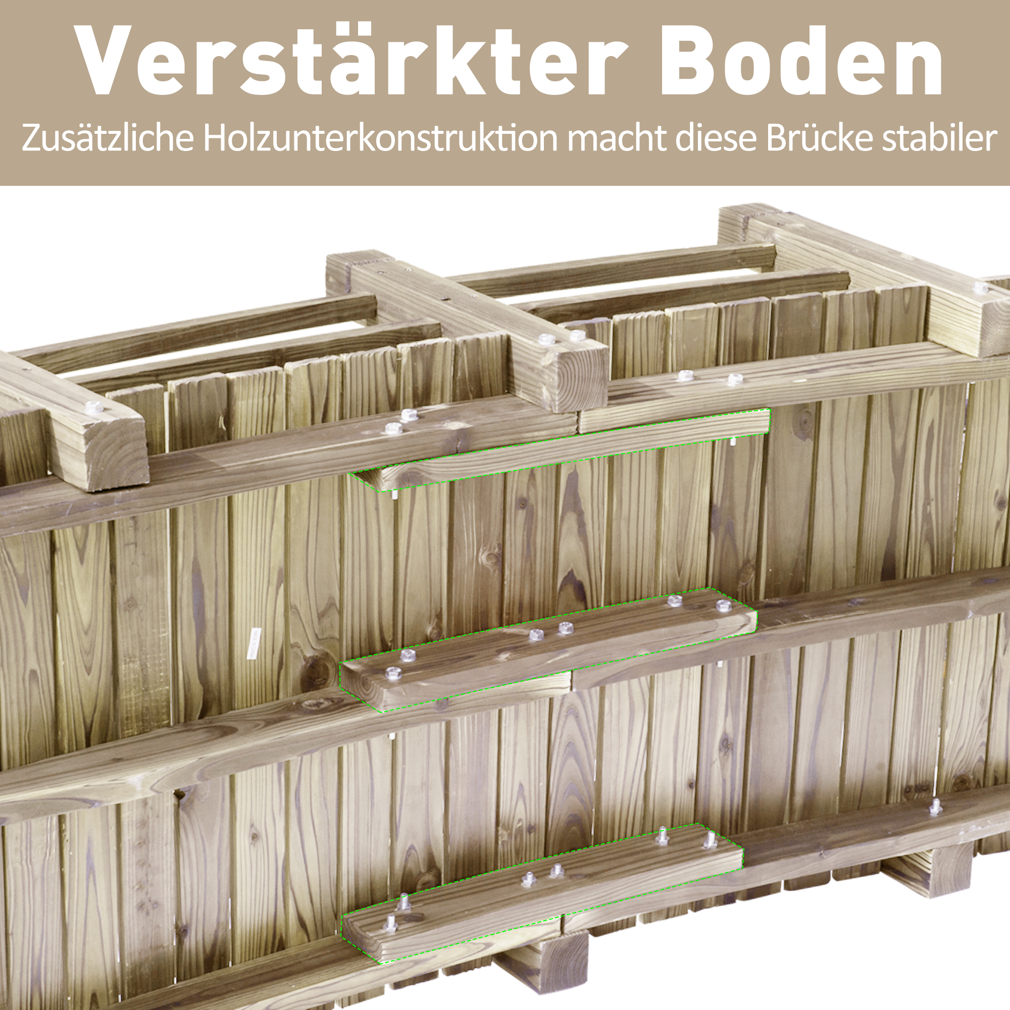 Gartenbrücke Holzbrücke Holzsteg Teichbrücke Zierbrücke mit Geländer bis 180 kg Tannenholz Natur 152,5 x 67 x 48 cm