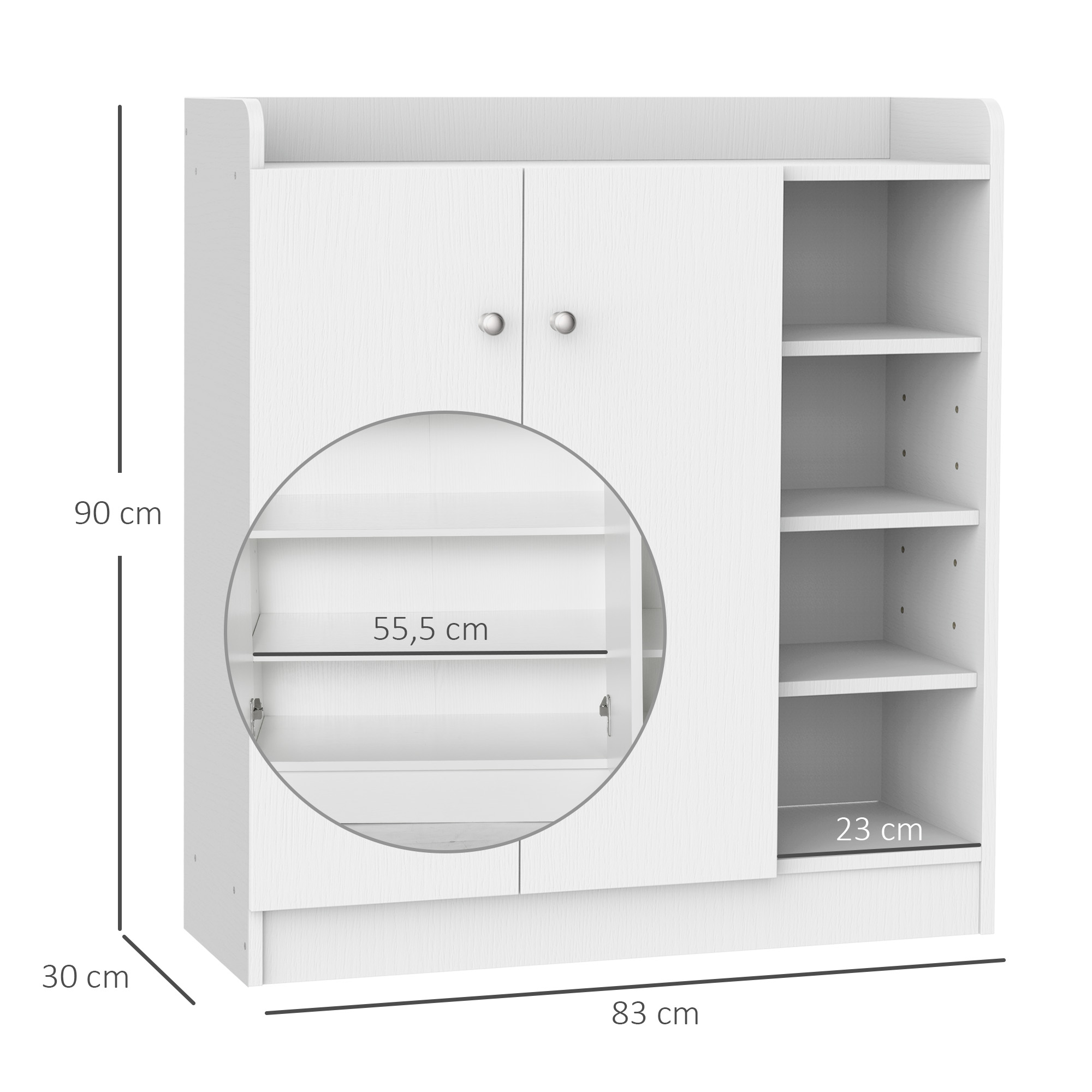 Schuhschrank Schuhkommode Schuhregal, 4 Regale. 1 Schrank, 83 cm x 30  cm x 90 cm, Weiß