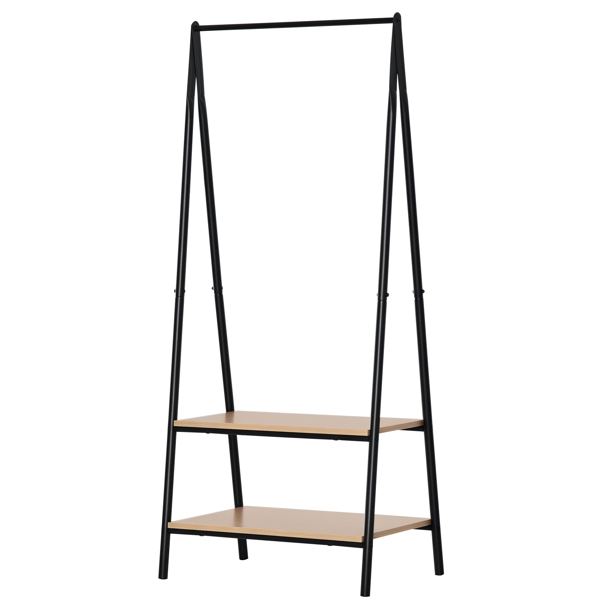 Gaderobenständer Kleiderständer Kleiderstange mit Schuhablage Wäscheständer Metall + Holz Schwarz + Natur 64 x 42,5 x 149 cm Gaderobenständer Kleiderständer Kleiderstange mit Schuhablage Wäscheständer Metall + Holz Schwarz + Natur 64 x 42,5 x 149 cm