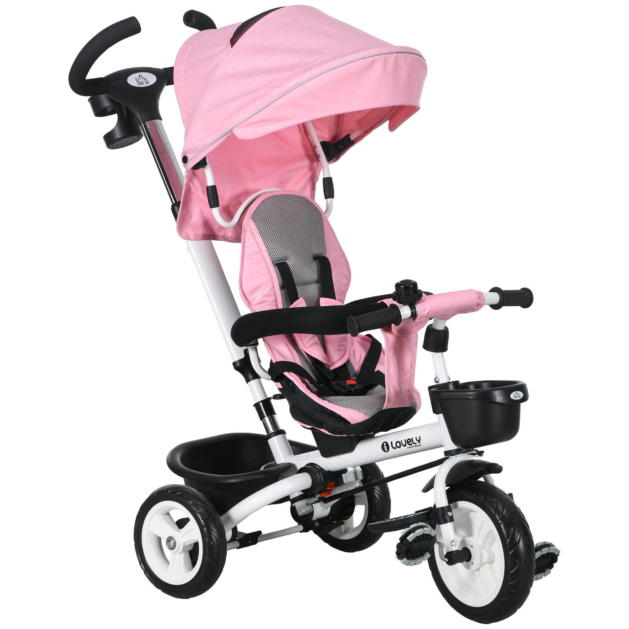 6-in-1 Kinderdreirad mit Schiebestange, Dach, Gurt, Ablagekorb, 18+ Monate, Rosa 6-in-1 Kinderdreirad mit Schiebestange, Dach, Gurt, Ablagekorb, 18+ Monate, Rosa