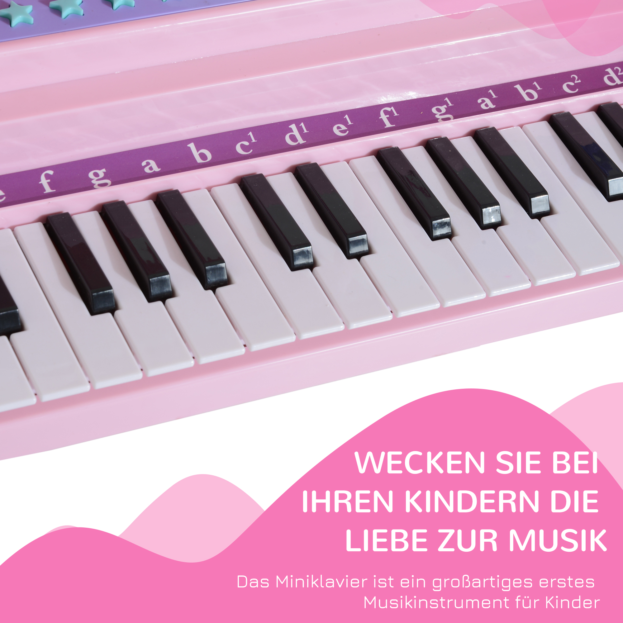 Keyboard Kinder mit 37 Tasten, Hocker Klavier mit Mikrofon, LED-Lehrmodus, Aufnahme, Piano Musikinstrument für 3-6 Jahre Kinder Rosa