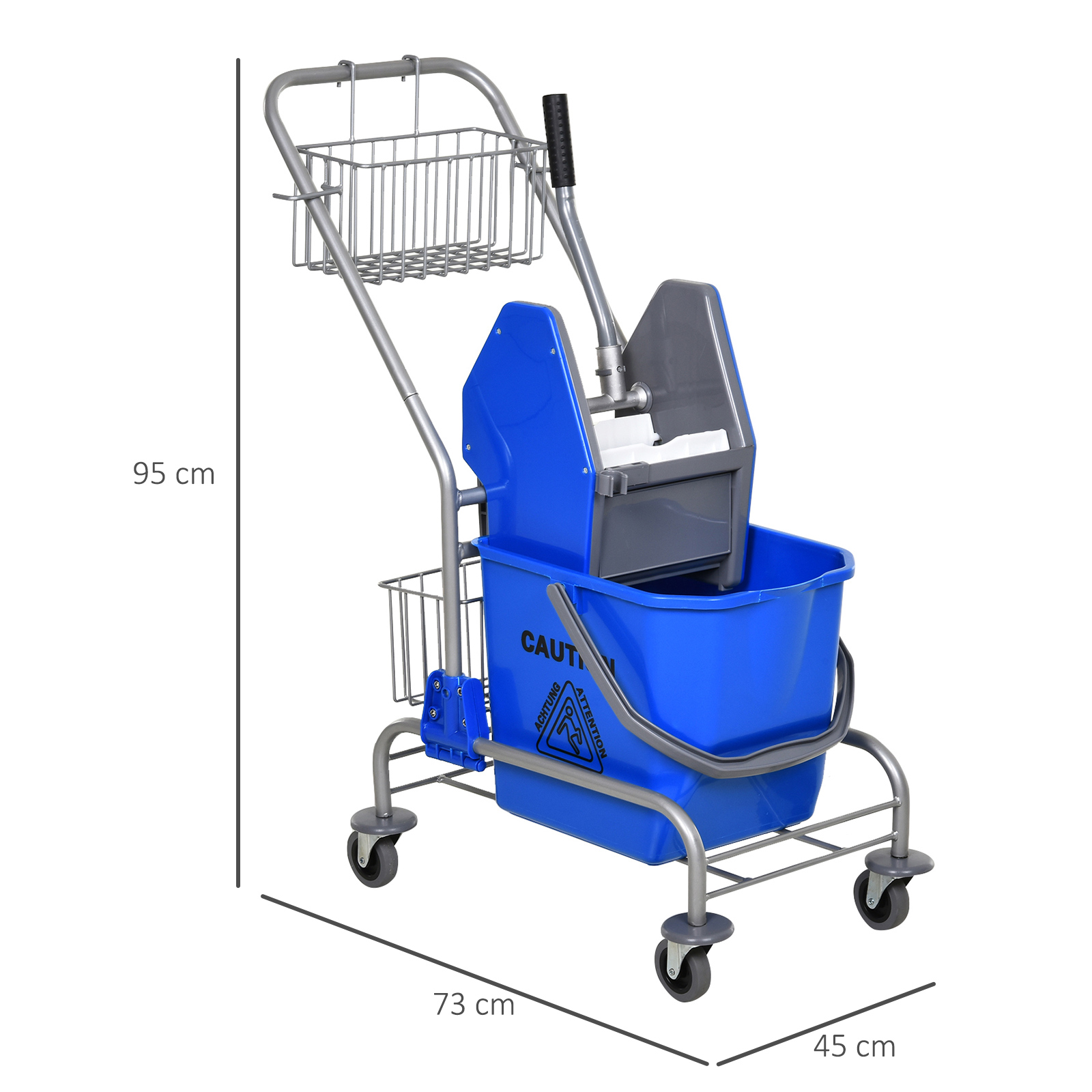Reinigungseimer, Wischmoppeimer, rollbar, Kunststoff, Metallgriff, Blau