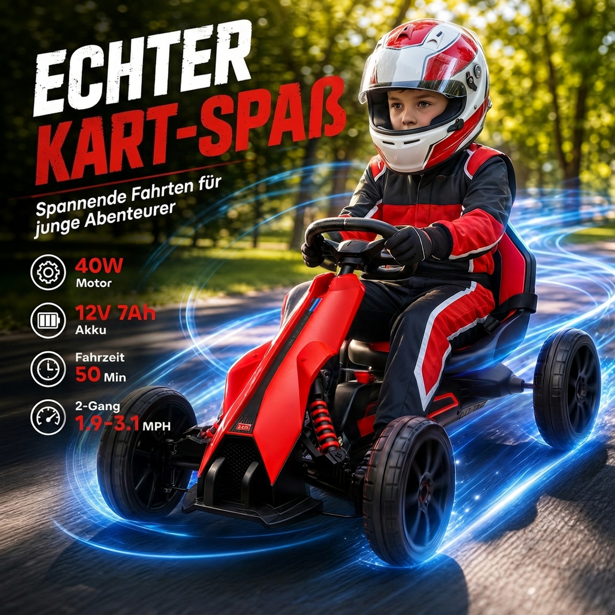 Elektro Go-Kart für Kinder 3-5km/h Gokart mit 2-Fach verstellbarem Geschwindigkeit, Sicherheitsgurt, EVA-Räder für 3-8