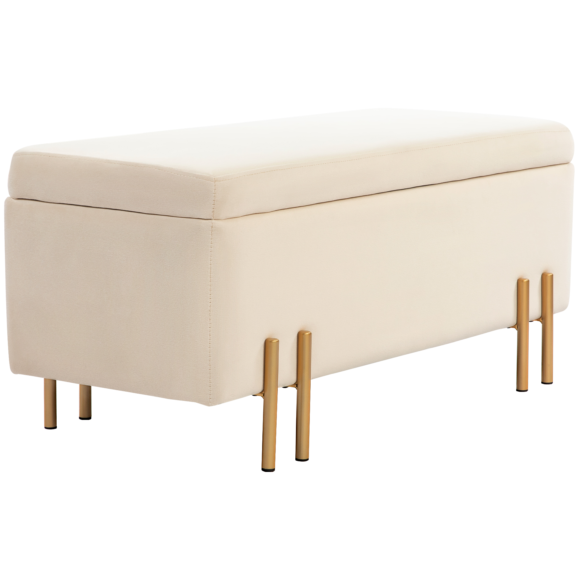 Polsterbank mit Stauraum, Truhenbank, Schaumstoff, Metall, Kautschukholz, 100 x 40 x 42 cm, Beige Polsterbank mit Stauraum, Truhenbank, Schaumstoff, Metall, Kautschukholz, 100 x 40 x 42 cm, Beige